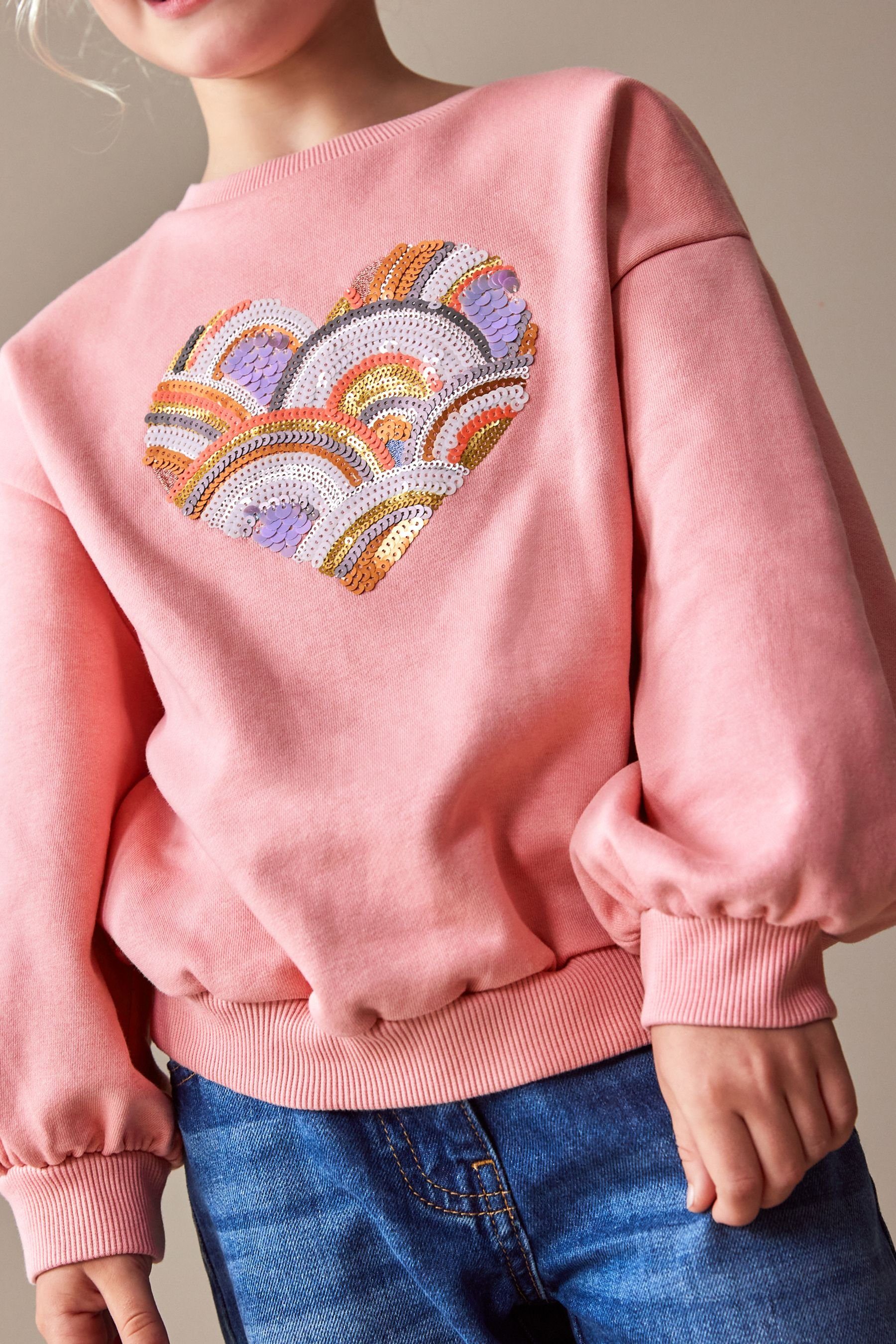 Next Sweatshirt mit Heart (1-tlg) Rundhalsausschnitt Pink Sweatshirt