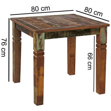 Wohnling Esstisch WL5.061 (80x80x76 cm Mango Massivholz Quadratisch Shabby), Kleiner Esszimmertisch, Küchentisch Holztisch