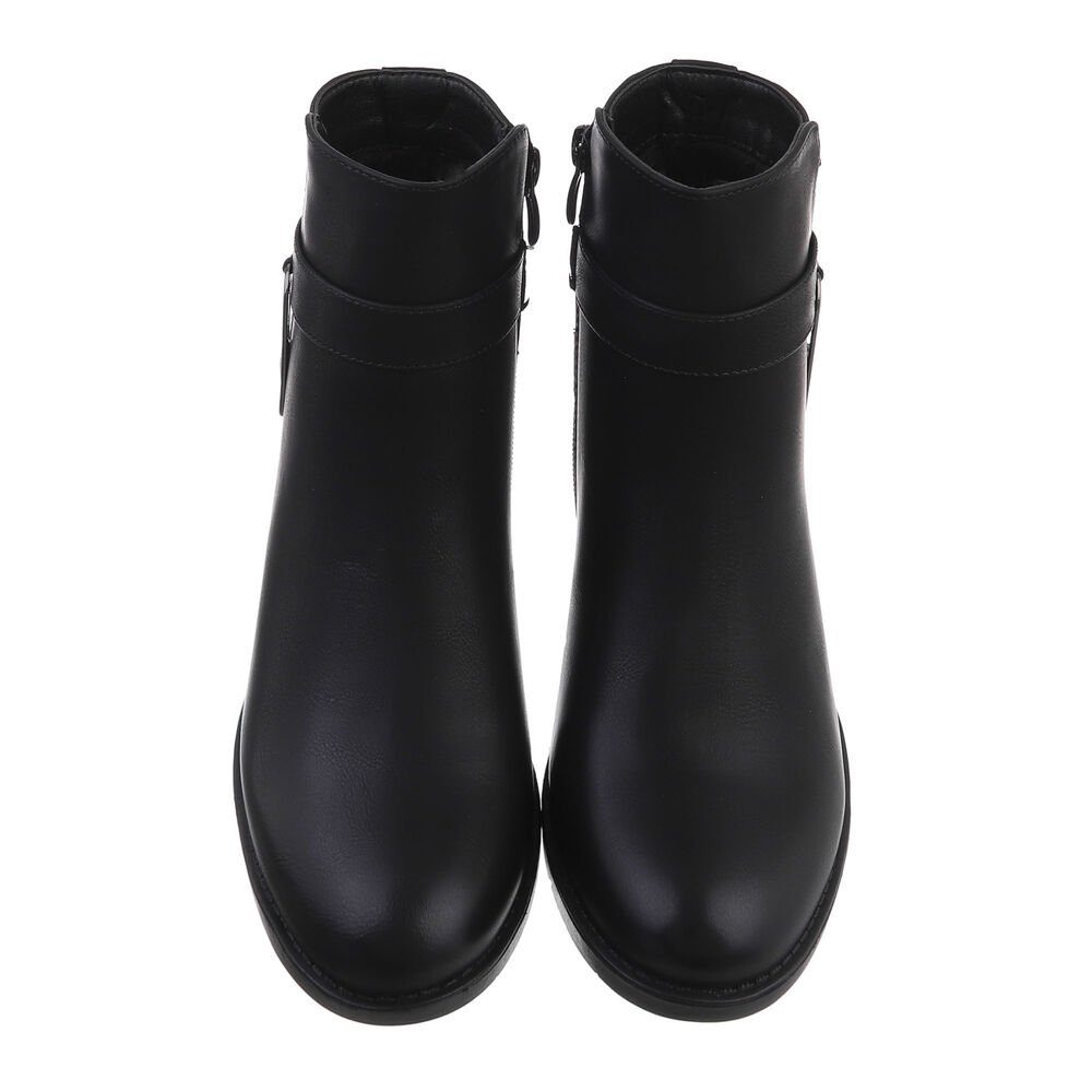 Schwarz Freizeit Damen Flache Stiefeletten Stiefelette in Ital-Design Blockabsatz