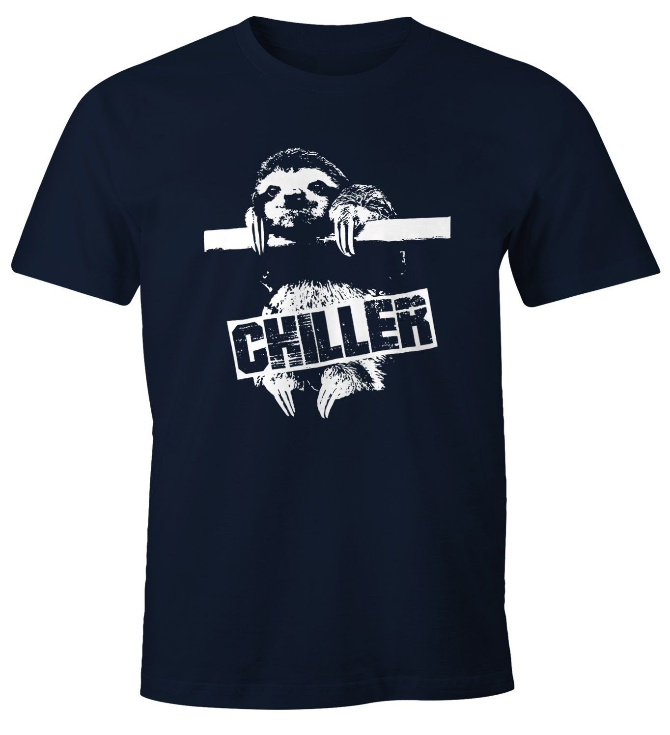 MoonWorks Print-Shirt Lustiges Herren T-Shirt Faultier Born Chiller Sloth Fun Shirt Moonworks® mit Print navy