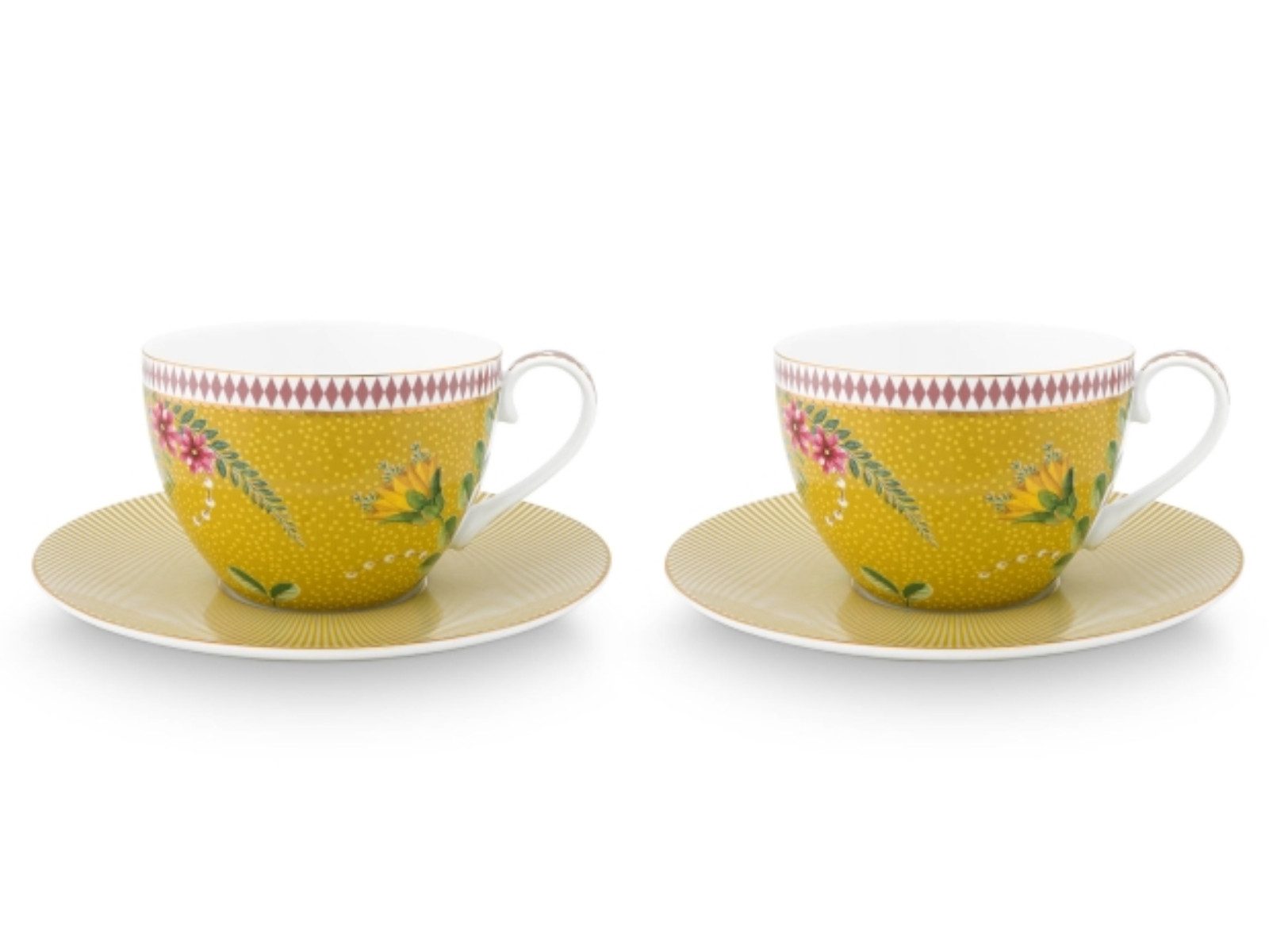 PiP Studio Tasse La Majorelle Tasse mit Untertasse gelb 0,28 l Set2, Porzellan, Set/2 Cups & Saucers La Majorelle Yellow 280ml
