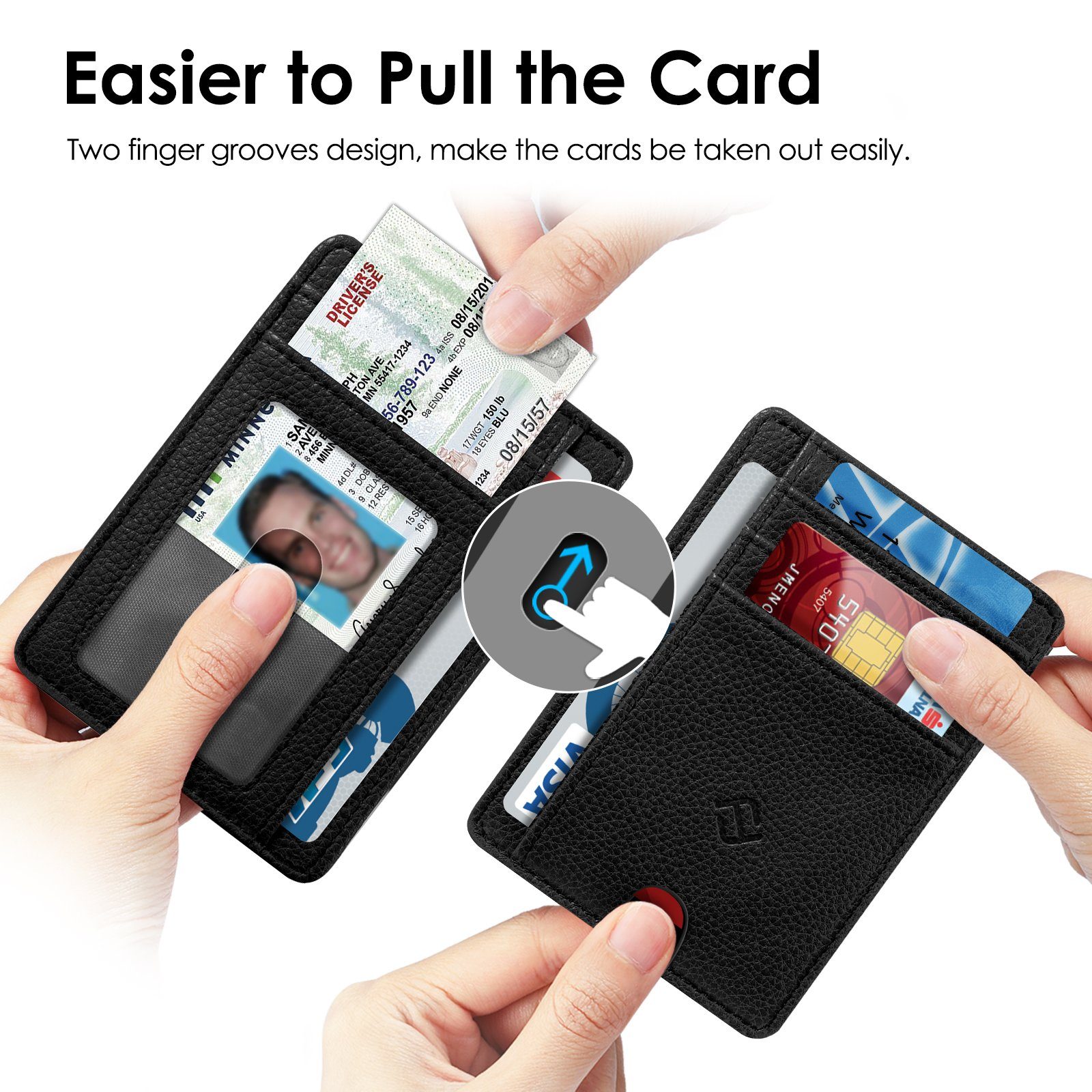 Fintie Geldbörse Flache Geldbörse Kartenetui, Premium Kunstleder RFID-Blocker, Slim Geldbeutel Kreditkartenetui mit ID-Fenster & Schnellzugriff-Fach