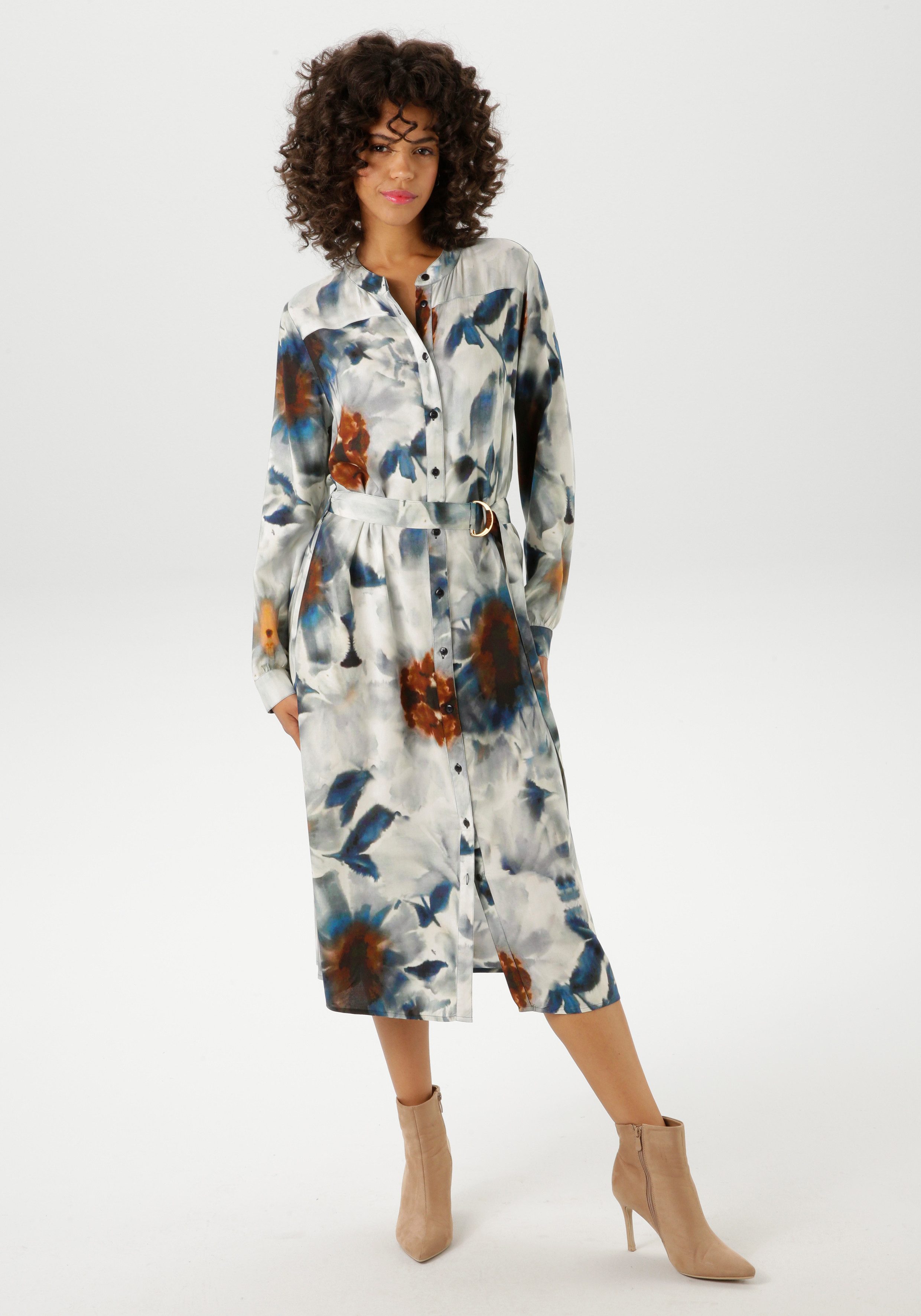Aniston CASUAL Blusenkleid mit fantasievollem Blätterdruck günstig online kaufen