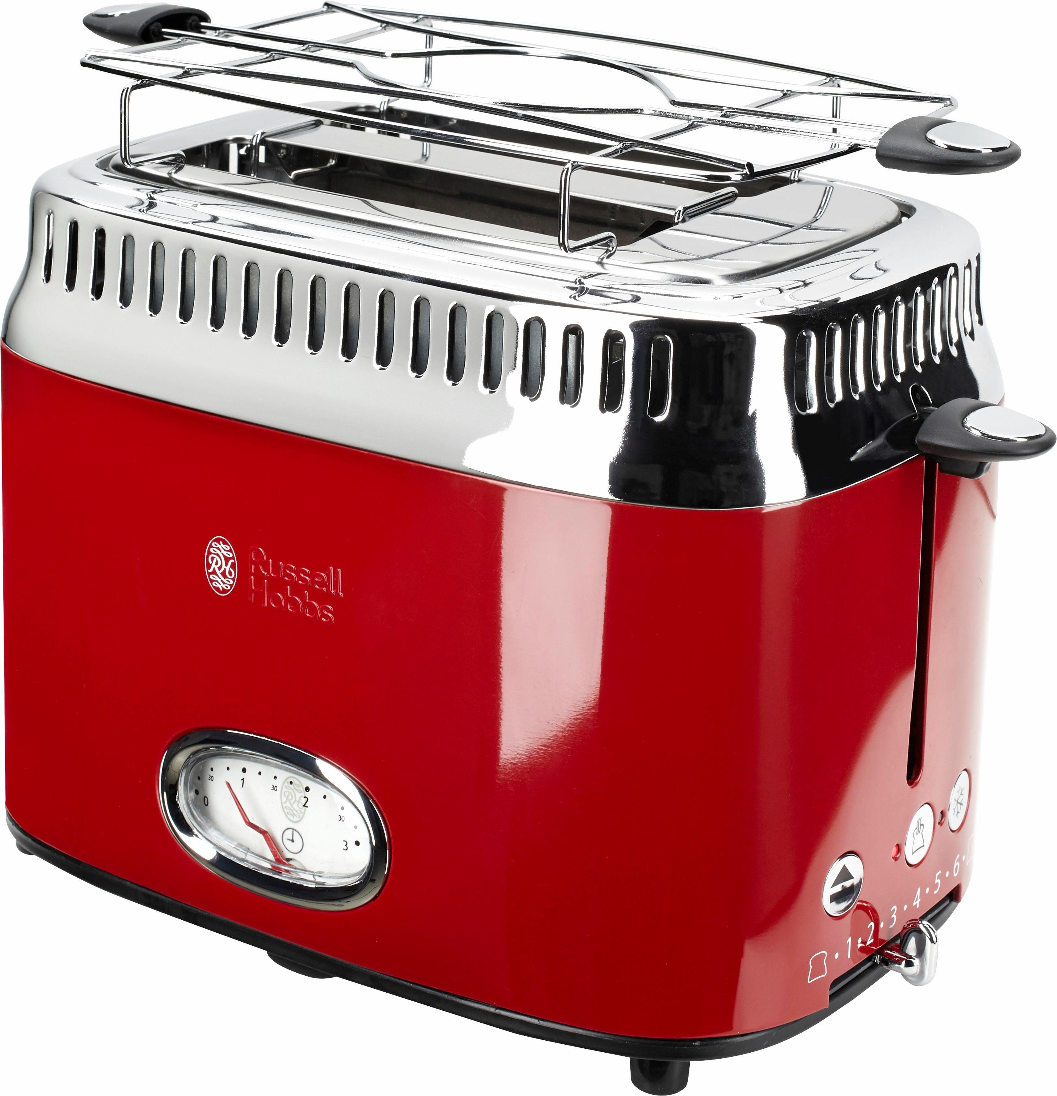 Toaster Rot 1300 kurze W, Ribbon 21680-56, Retro RUSSELL HOBBS Red Schlitze, 2