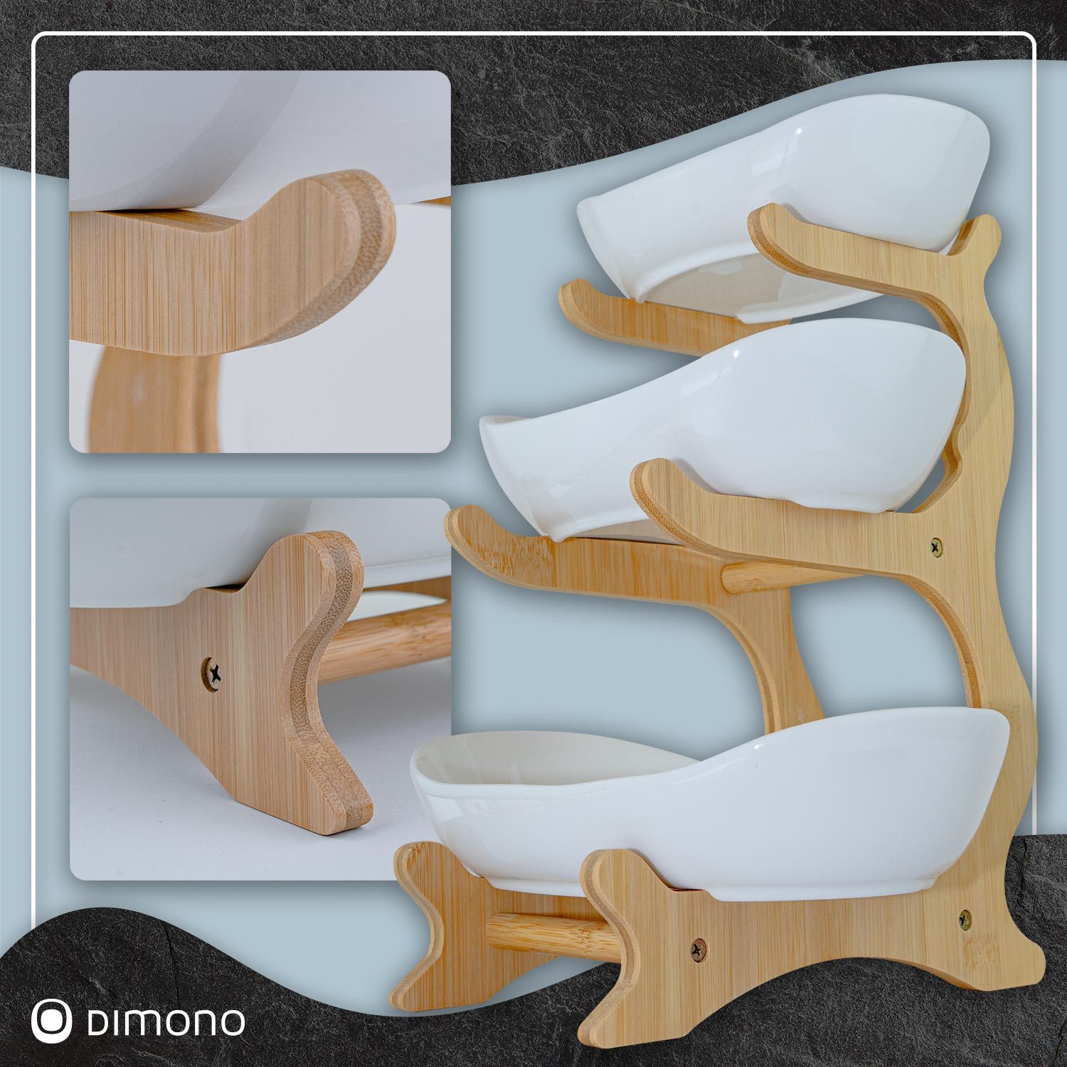 Dimono Etagere Dimono Deluxe 3-stöckige Etagere – Servierständer aus Natur-Schiefer, Keramik, (3-Etagen Servierschalen, Obst- & Gemüseschale), Servierschalen für Desserts, Obst, Gemüse, Süßes uvm.