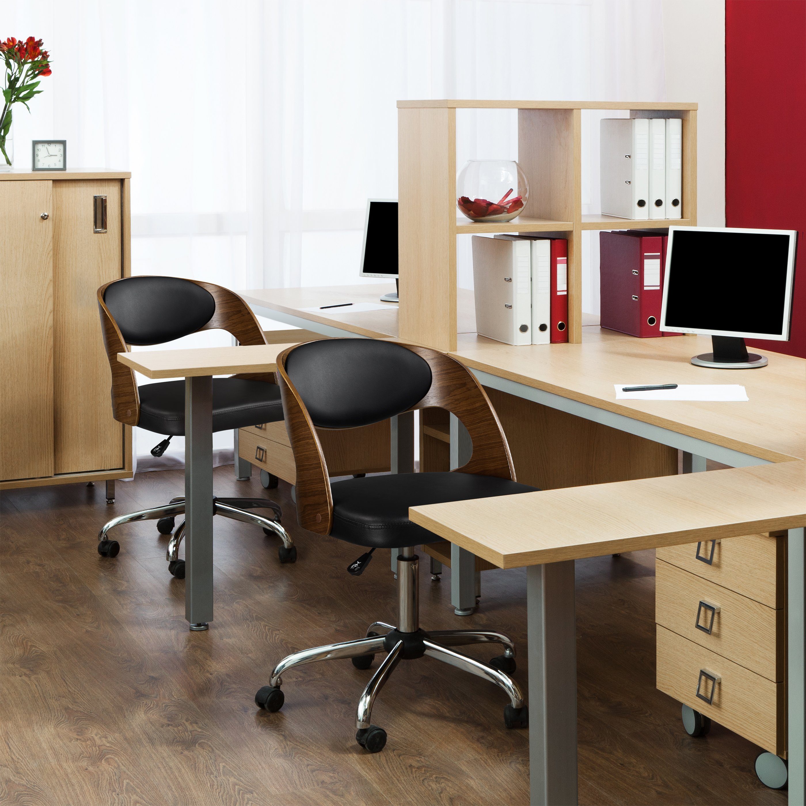 Schreibtischstuhl Drehstuhl, mit Rollhocker Ergonomisch Rücklehne Yaheetech