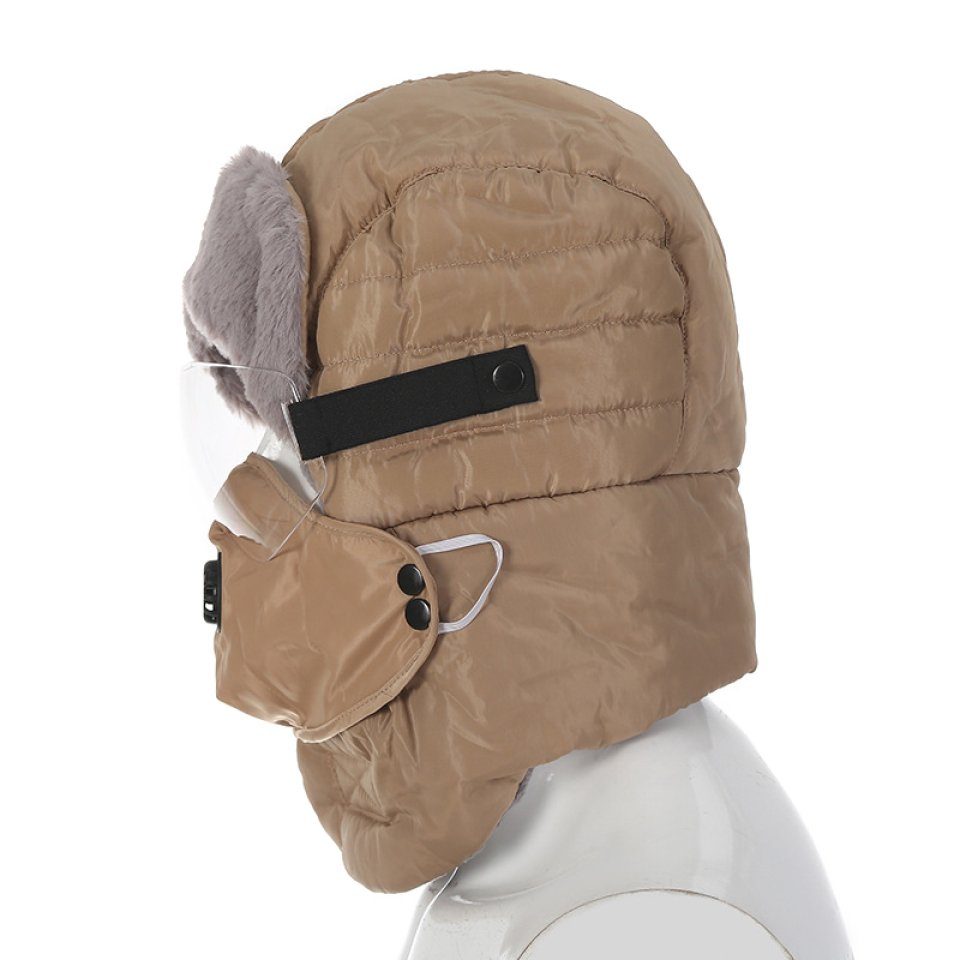 Blusmart Fleecemütze Wintermütze Gesichtsschutzbrille Dreiteiliges Set Mit Atemventil Warm mit Schutzbrille Khaki
