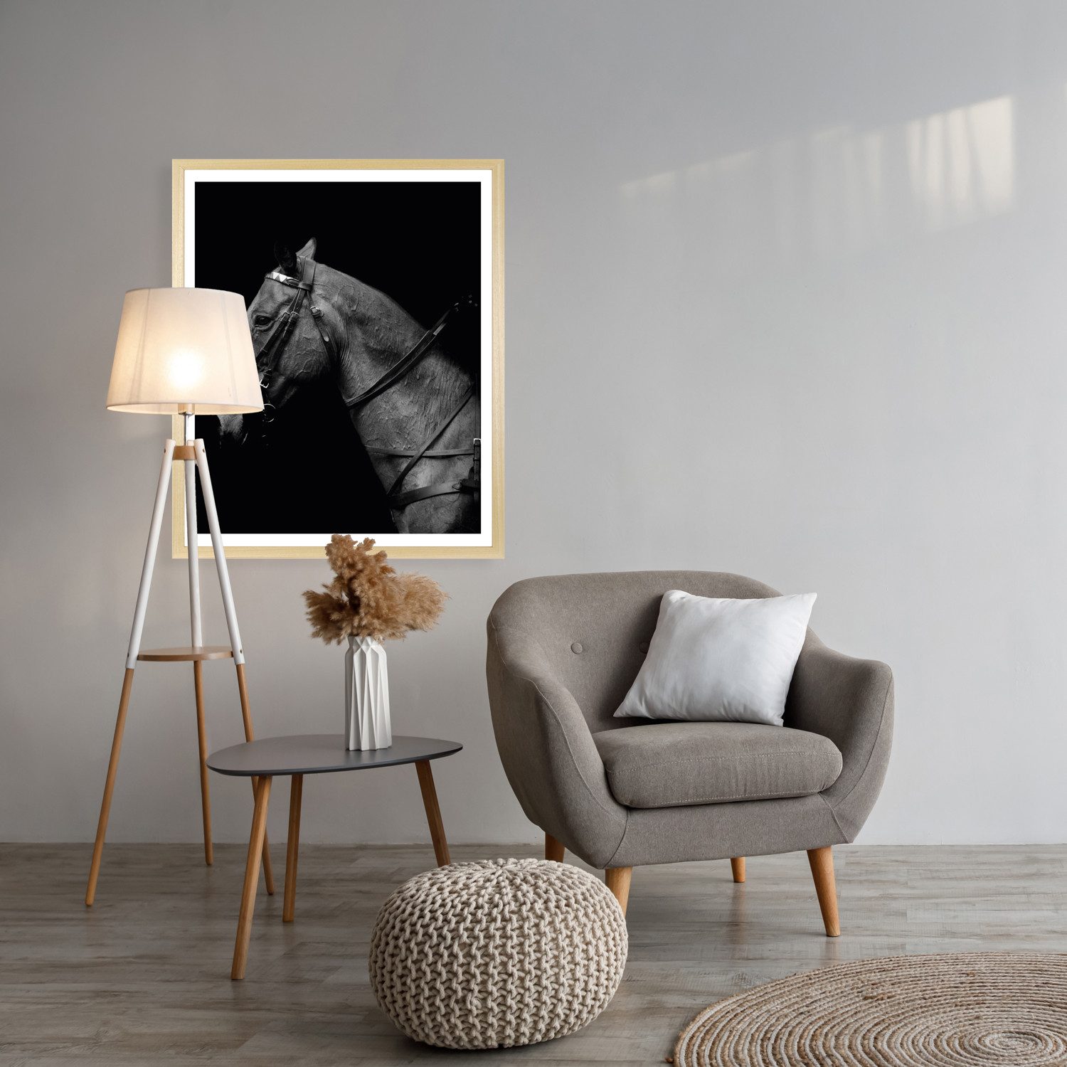 queence Bild mit Rahmen Pferd, Pferdeprofil, Foto, Menschen, Pferde, Pferdebilder, HD Premium Poster-Druck inkl. Echtholzrahmen in beige