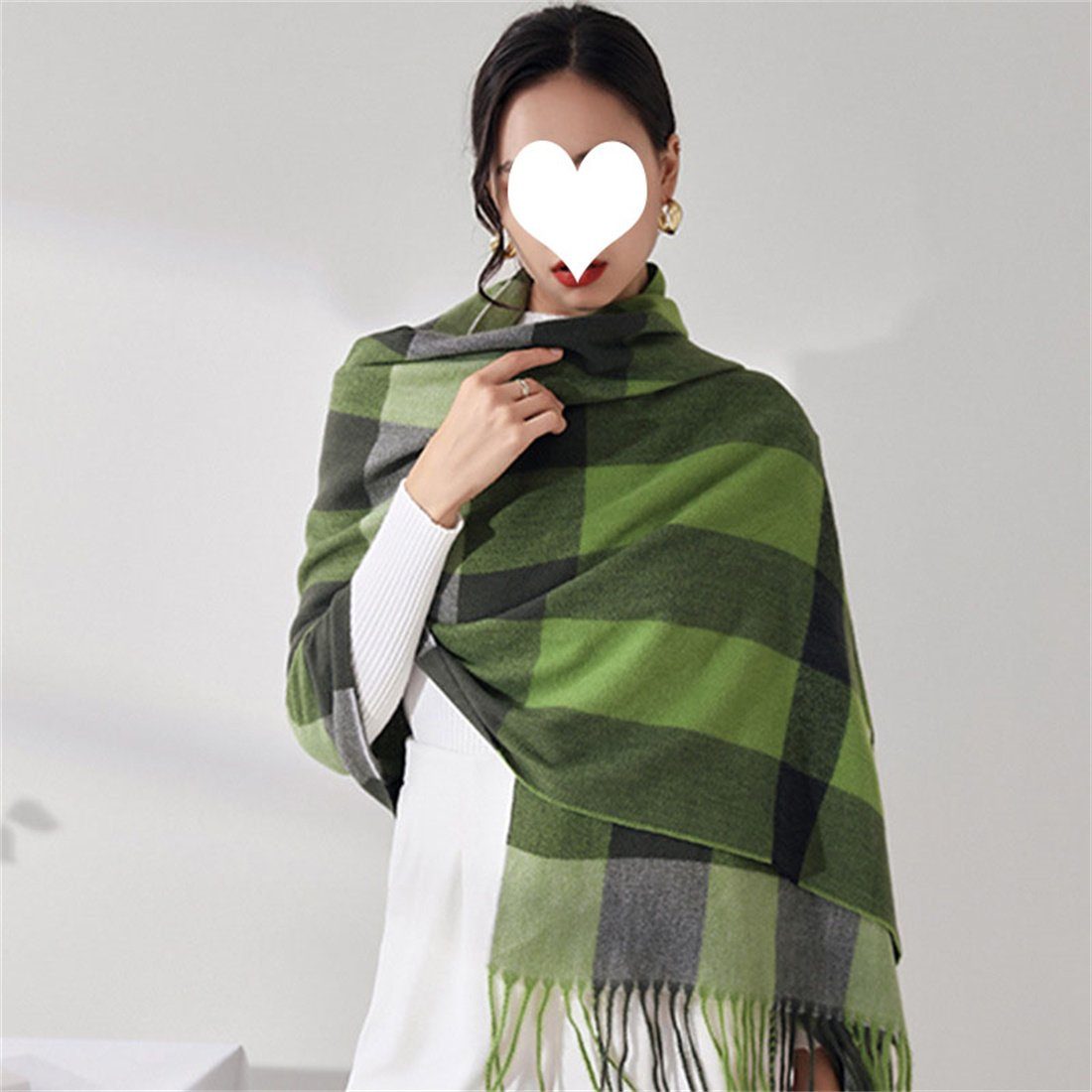 DÖRÖY Modeschal karierte Mode grün Schal, Schal Schal Winter Damen Quaste