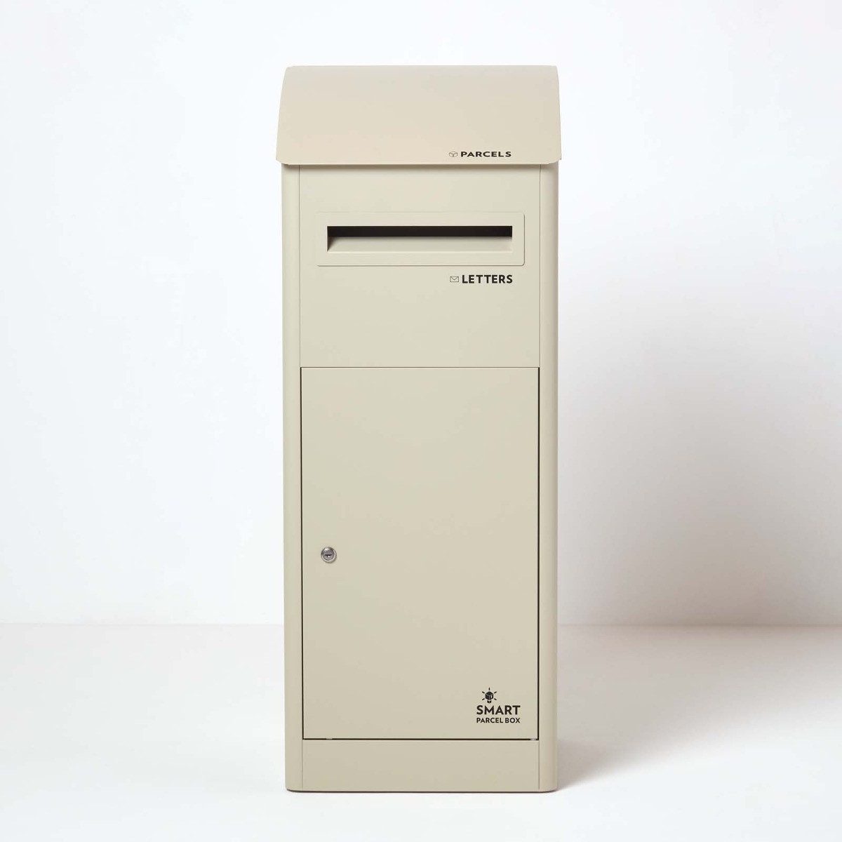 Smart Parcel Box Paketbriefkasten Extra großer Paketbriefkasten mit Schrägdach, Entnahme vorne, creme