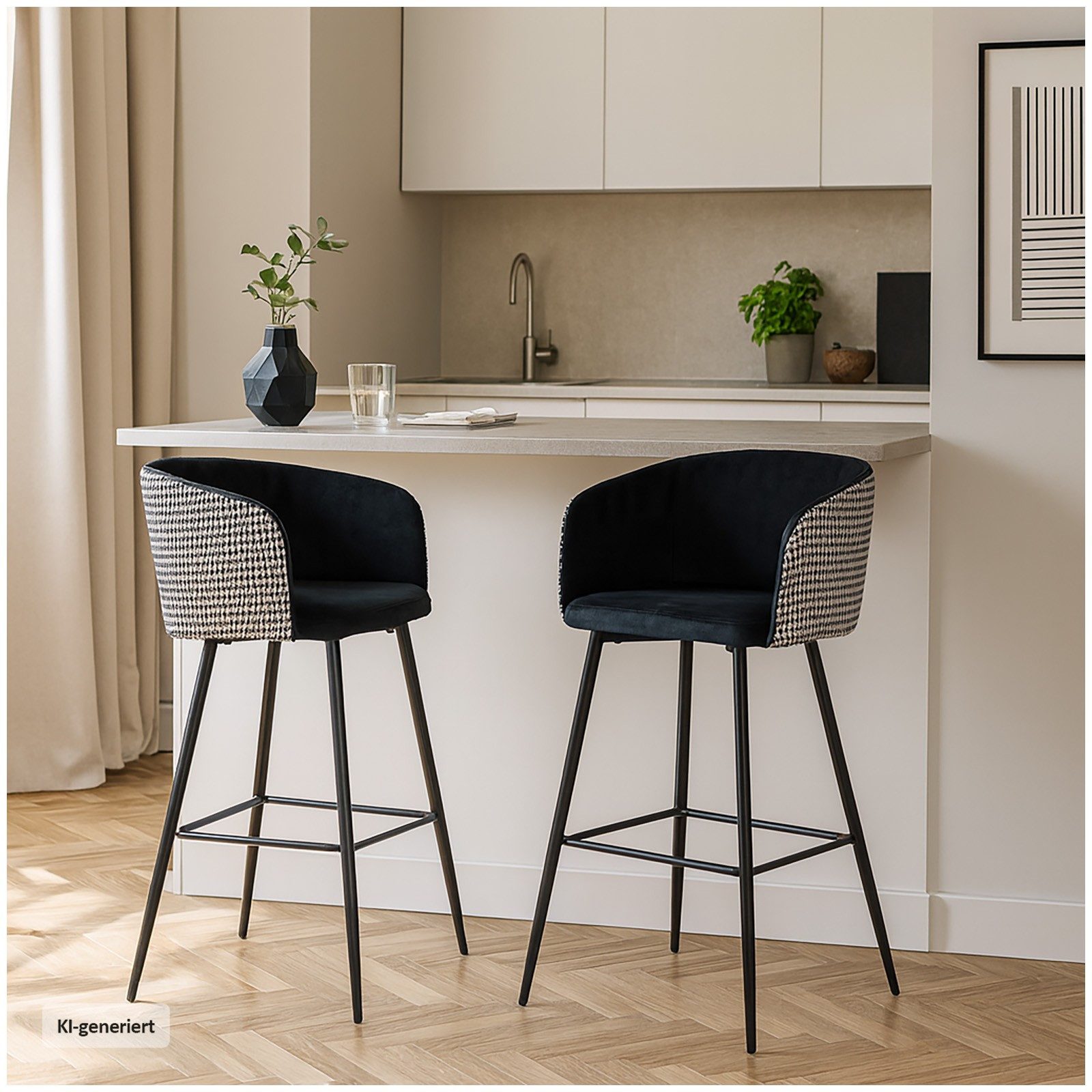 HTI-Living Barhocker 2er Set Barhocker mit Lehne (Set, 2 St., 2 Barhocker), Barhocker mit Lehne Samt gemustert