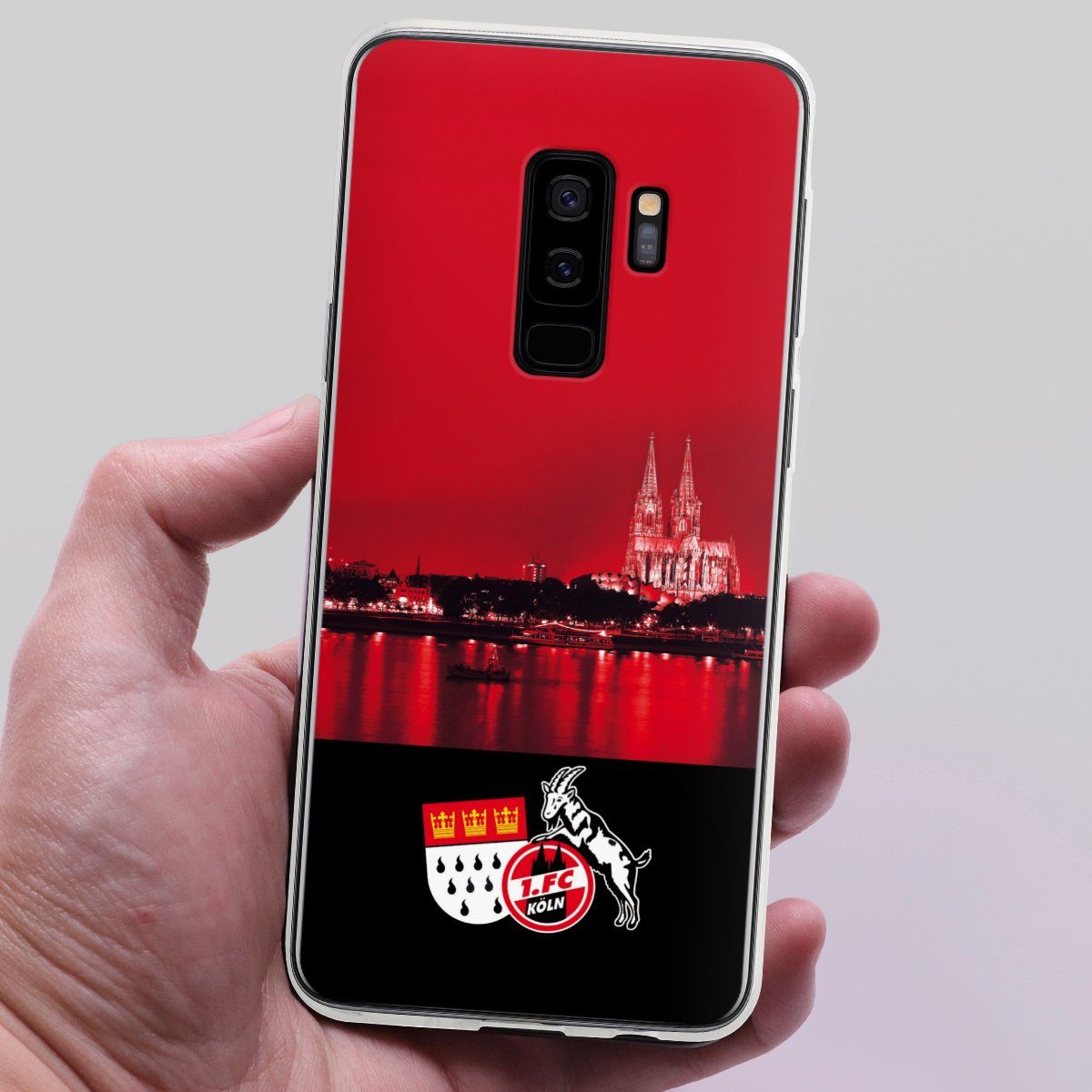 DeinDesign Handyhülle Skyline 1. FC Köln Offizielles Lizenzprodukt Skyline Köln Rot, Samsung Galaxy S9 Plus Silikon Hülle Bumper Case Handy Schutzhülle