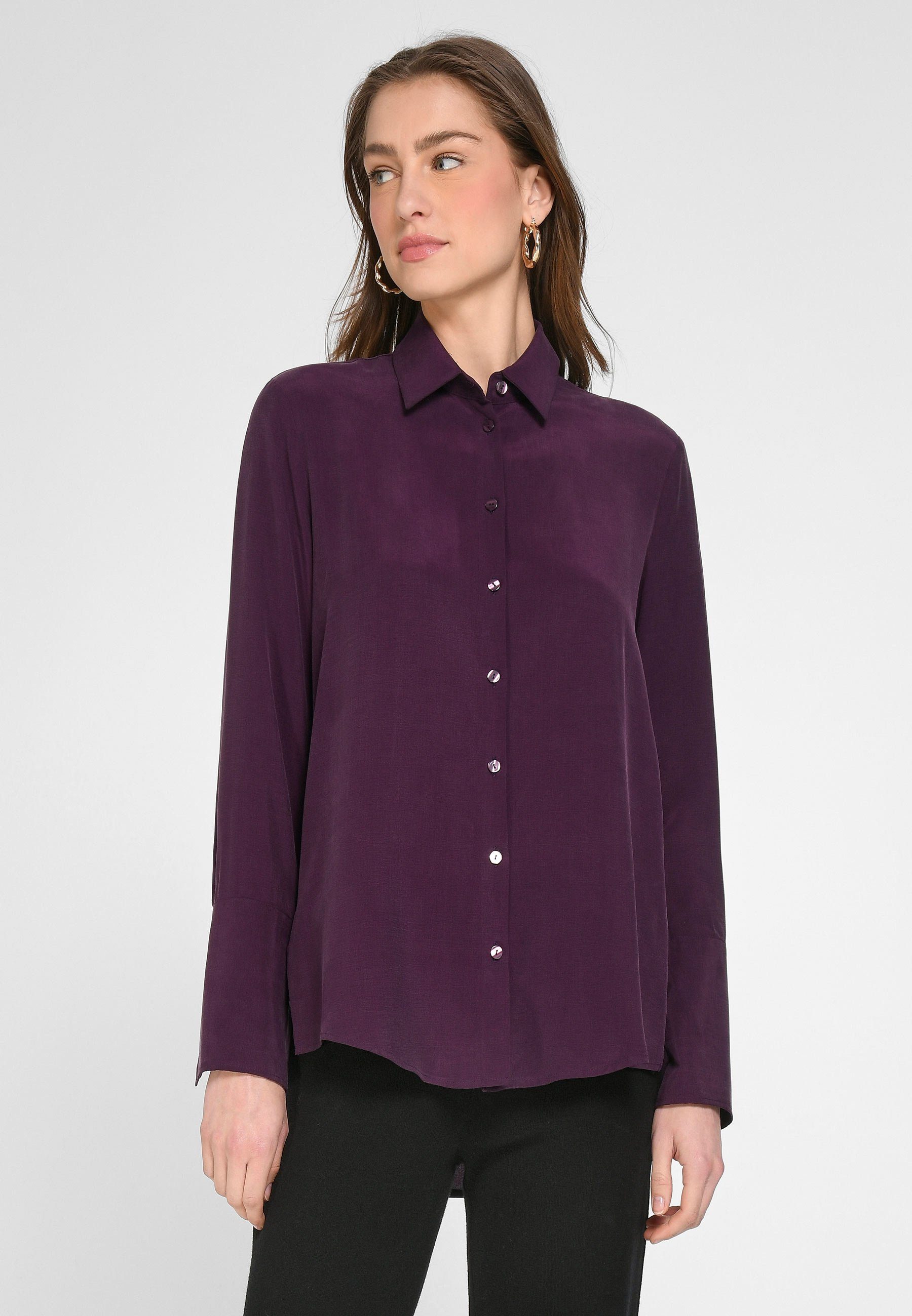 tRUE STANDARD Longbluse Blouse mit modernem Design aubergine