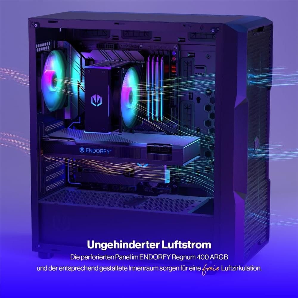 ENDORFY PC-Gehäuse Regnum 400 ARGB, ARGB, Glasfenster, 4 PWM-Lüfter, Controller, Mesh-Front