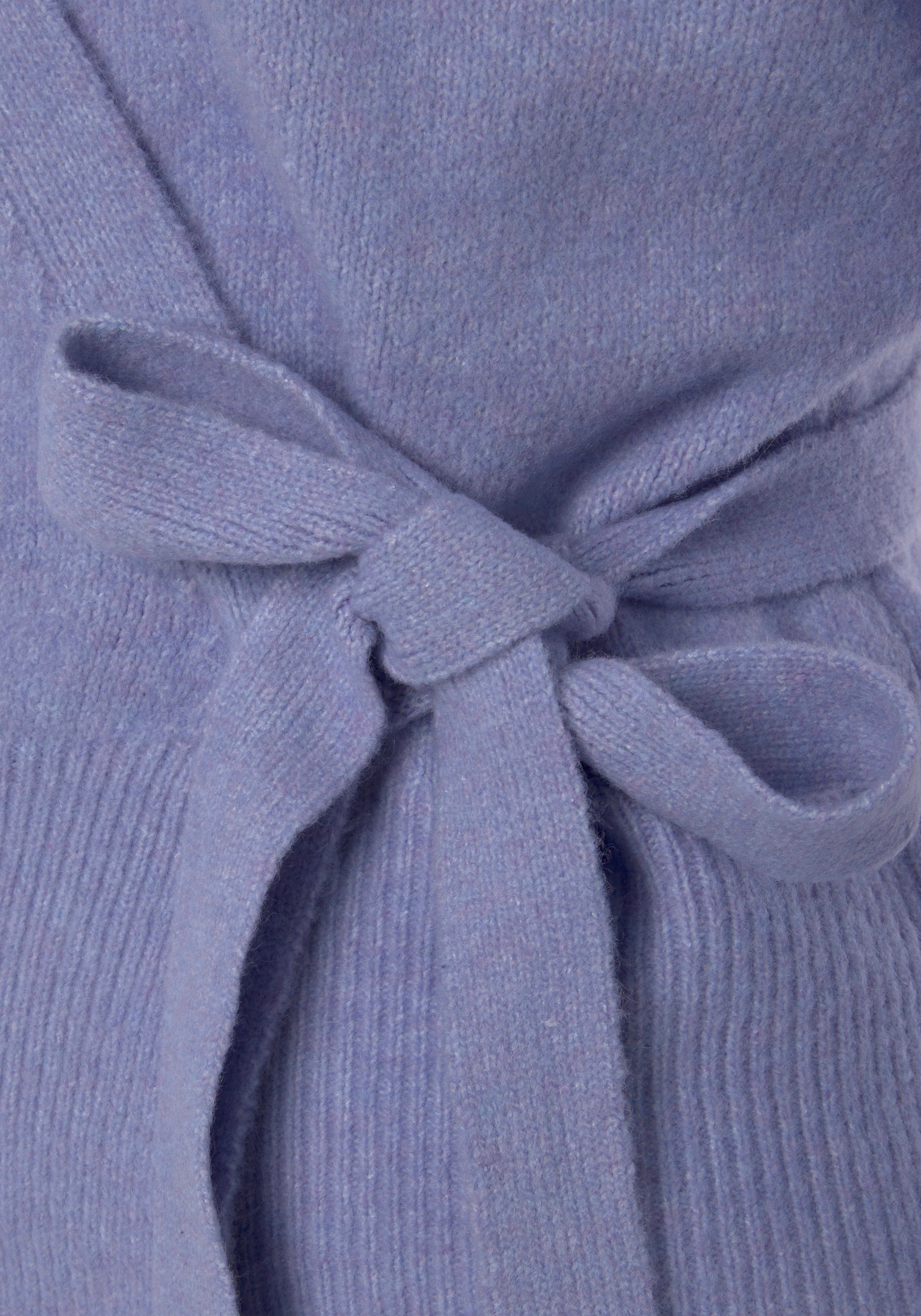 Bindeband breitem -Strickjacke mit Loungewear hellblau LASCANA und Rippbündchen, Wickelstrickjacke