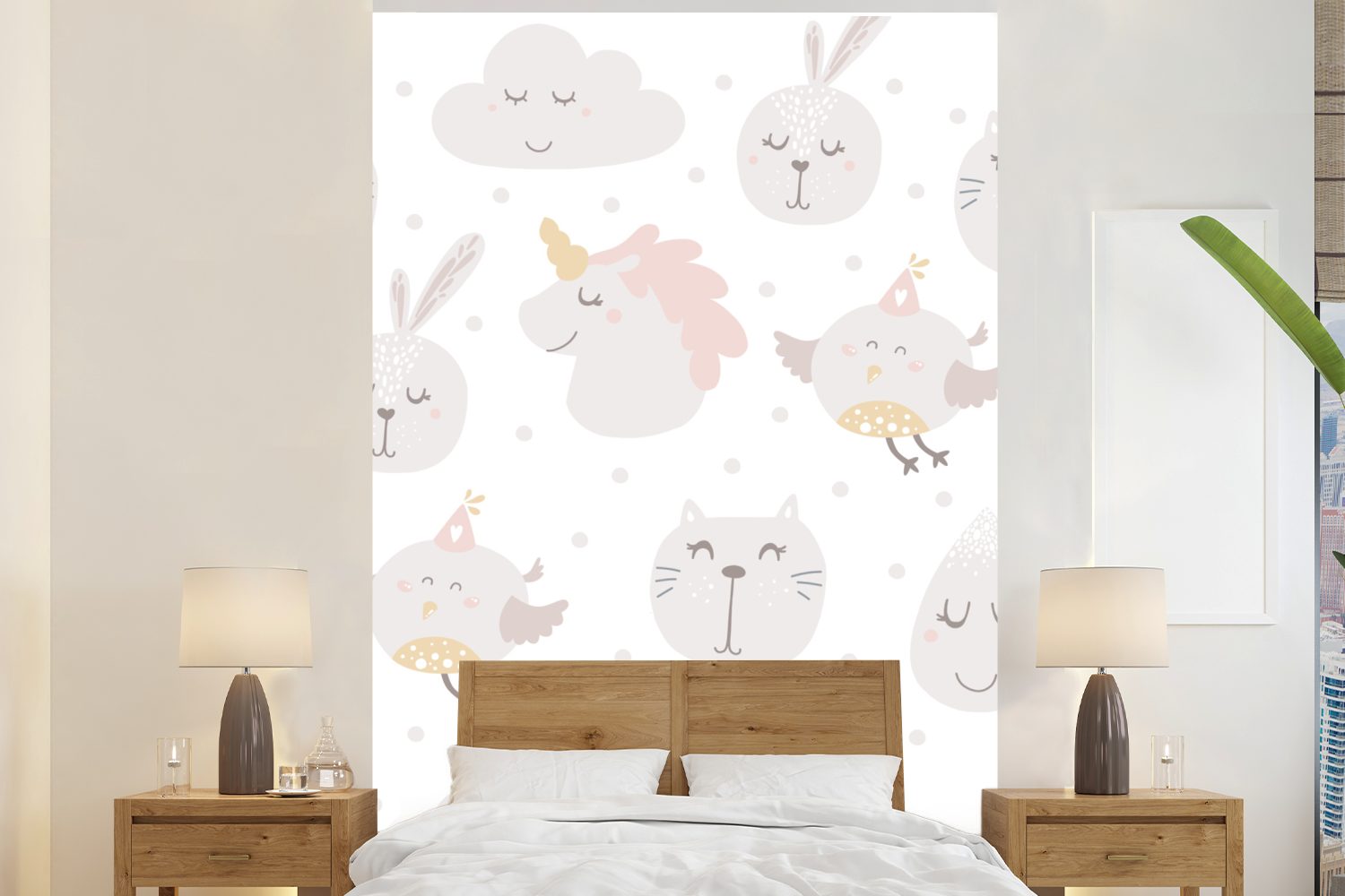 MuchoWow Fototapete Tiere - Pastell - Design - Kinder - Jungen - Mädchen - Baby, Matt, bedruckt, (3 St), Montagefertig Vinyl Tapete für Wohnzimmer, Wandtapete