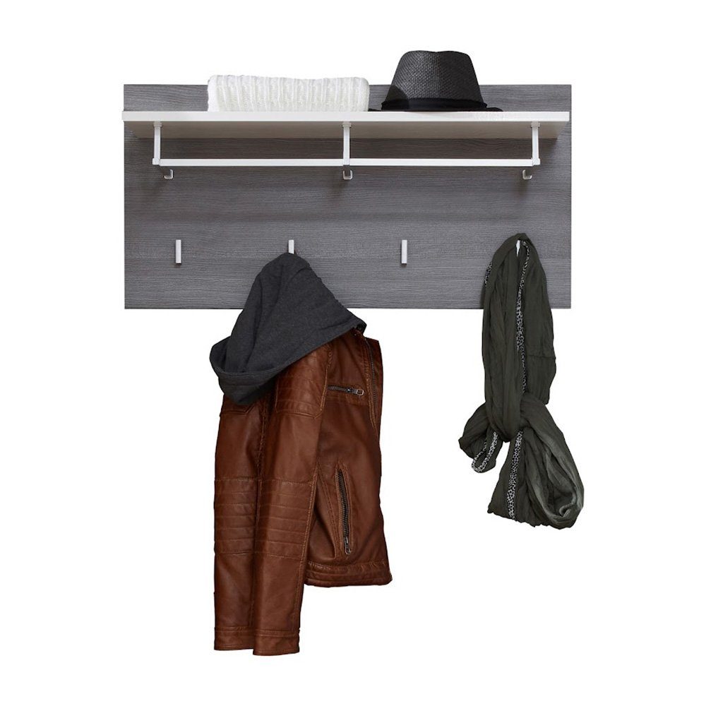 trendteam Garderobenpaneel Line Rauchsilber Weiß, Garderobe Kleiderstange Kleiderhaken Flurgarderobe 80 x 40 x 28 cm