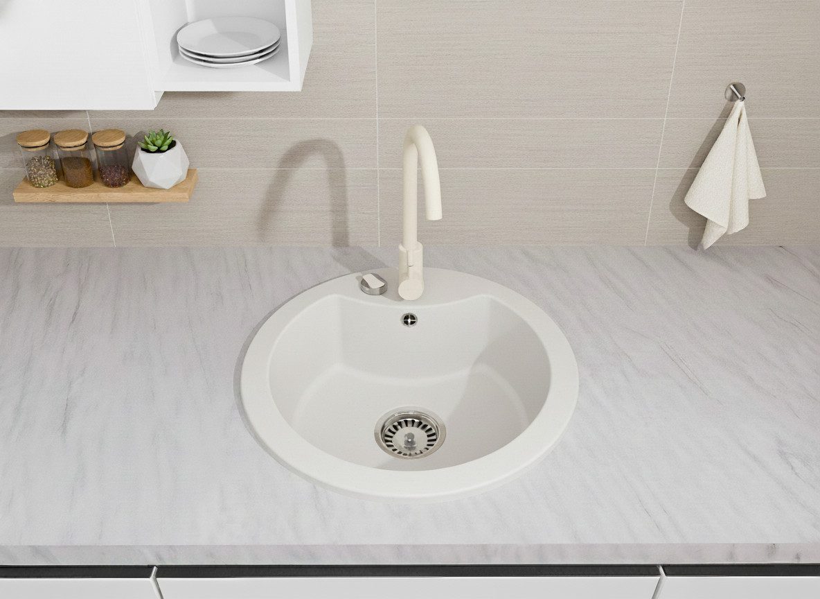 Faizee Home Granitspüle Hochwertige Granitspülen – Modernes Design für Ihre Küche, Rund, 49/16 cm