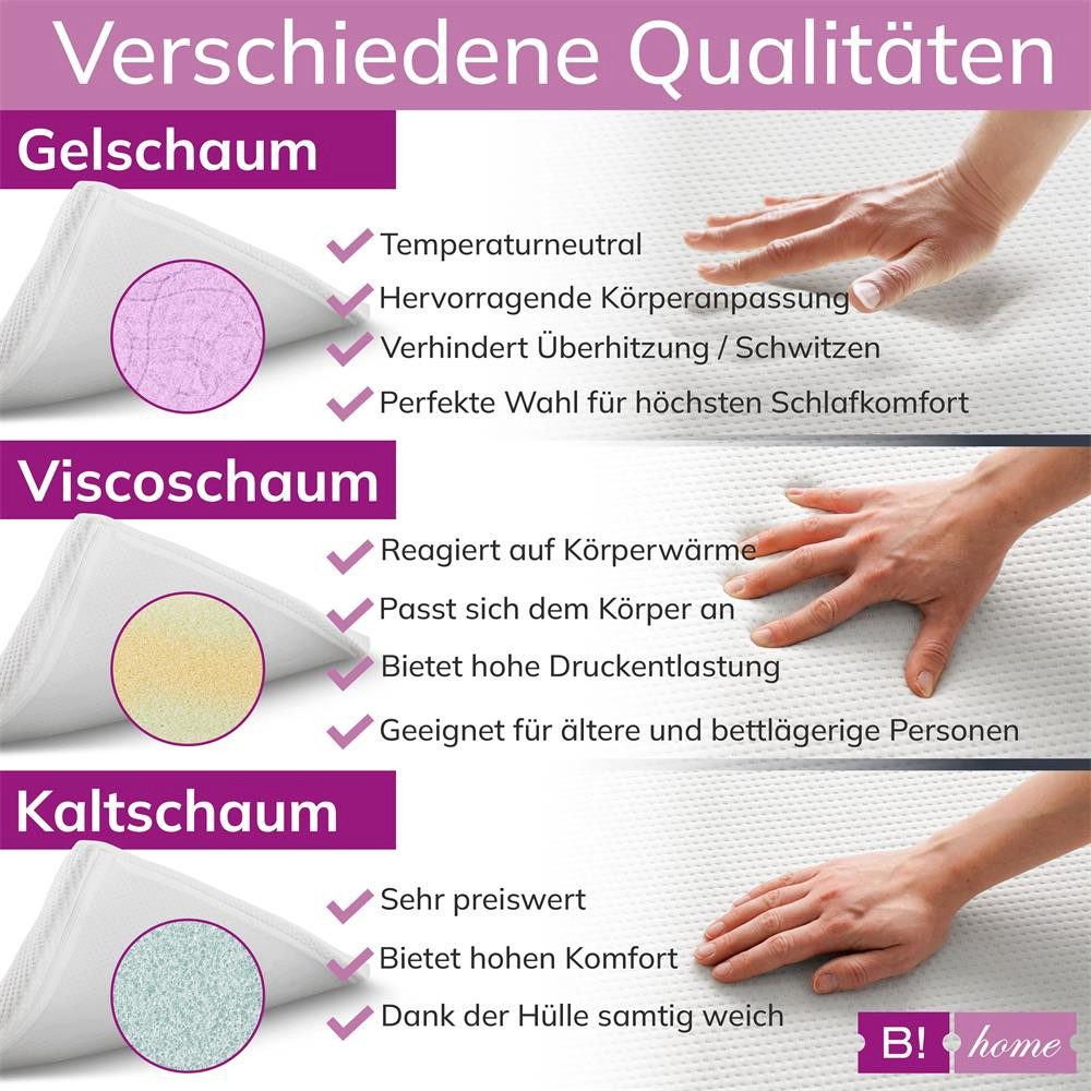 B!HOME, Topper Matratzentopper Matratze Matratzenauflage Topper, 4 cm hoch, Kaltschaum, Boxspringbetten, Schlafsofas und Camping waschbarer Bezug, Anti-Rutsch