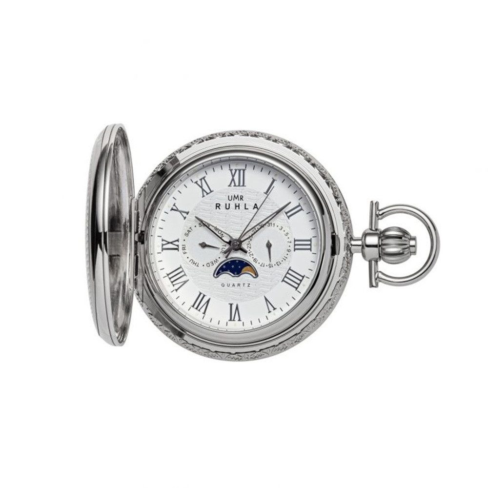 UMR Ruhla Taschenuhr 8613, edle Uhr in Silber - aus Edelstahl - Palladiumbeschichtet, mit hochwertiger 30cm Titankette für sicheren Halt - Made in Germany