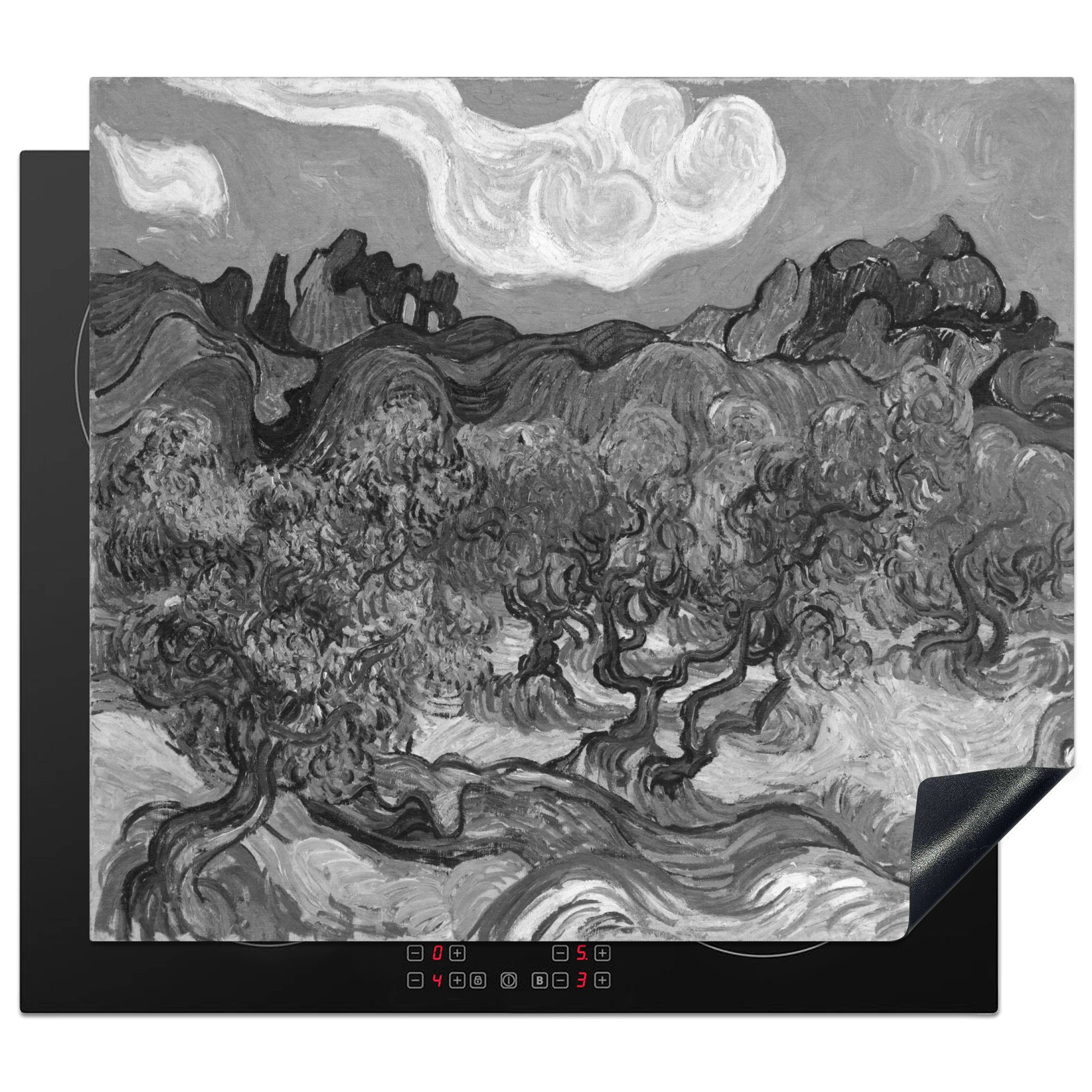 MuchoWow Herdblende-/Abdeckplatte Olivenbäume - Vincent van Gogh - Schwarz - Weiß, Vinyl, (1 tlg), 59x52 cm, Ceranfeldabdeckung für die küche, Induktionsmatte