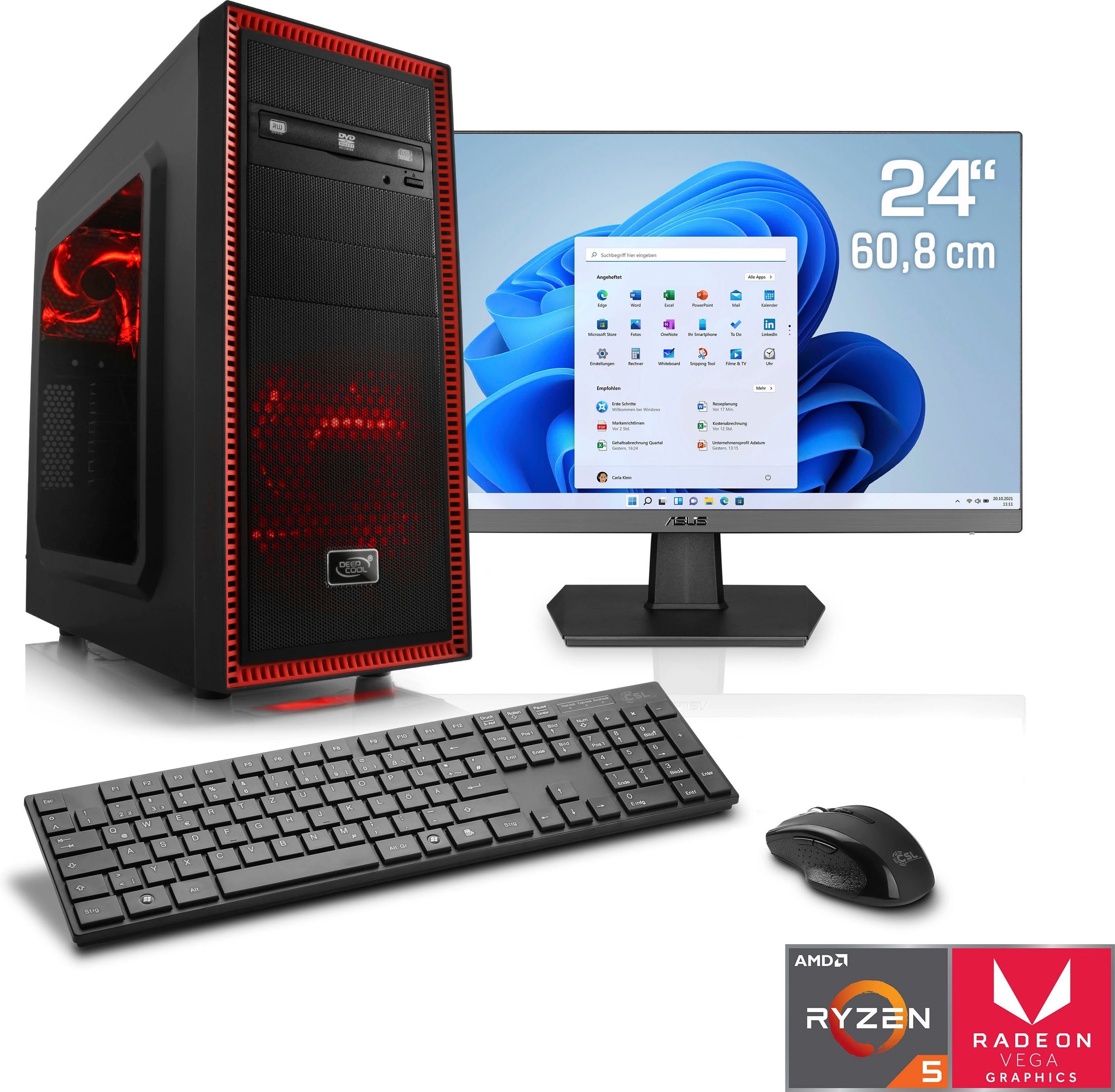 Gaming-PC-Komplettsystem GB Sprint CSL Ryzen Vega Radeon 1000 16 3400G, SSD) GB AMD RAM, 5 V8720 (24\