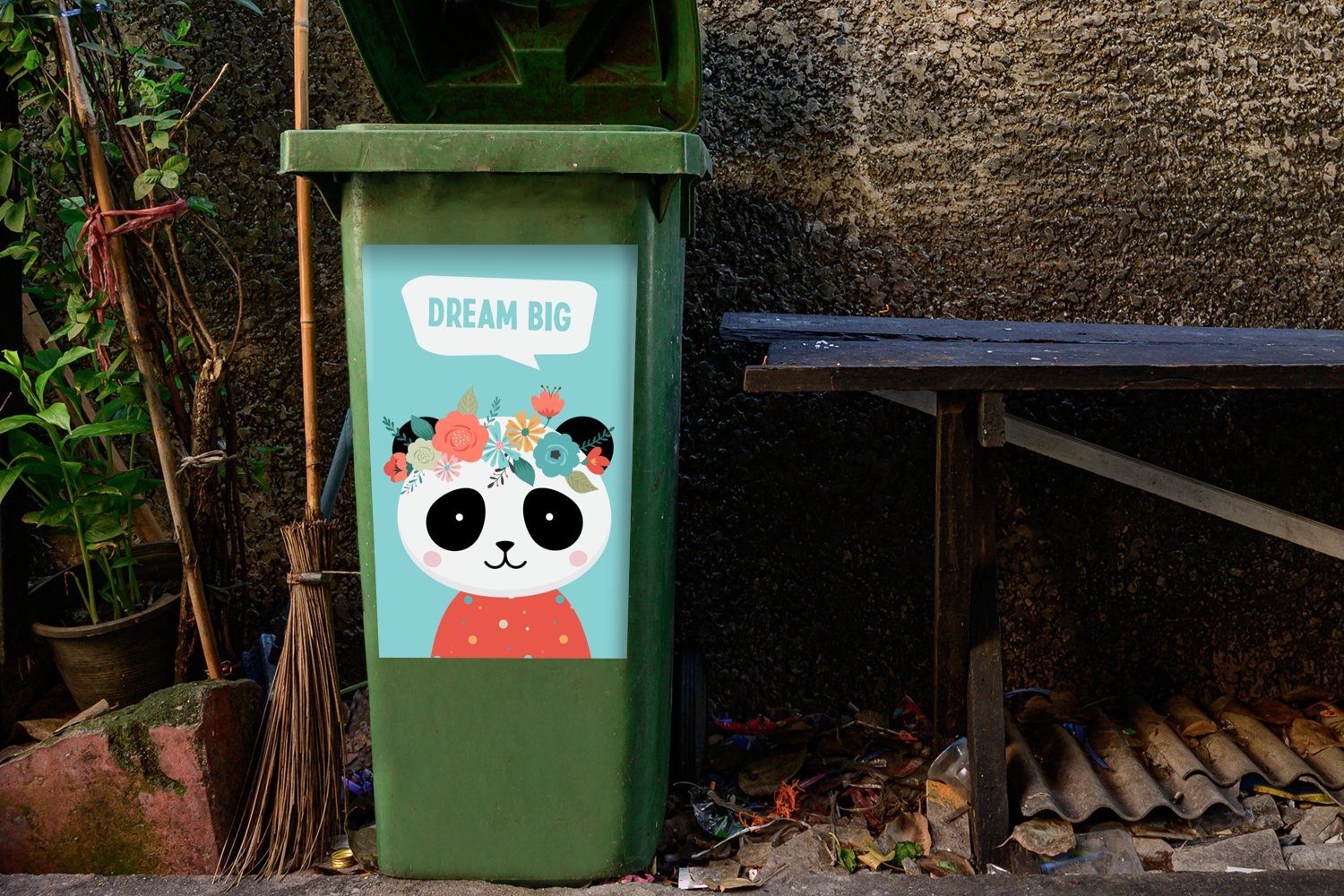 Zitat Abfalbehälter - Mülleimer-aufkleber, Container, St), Wandsticker Sticker, Panda Mülltonne, Blumen - (1 MuchoWow