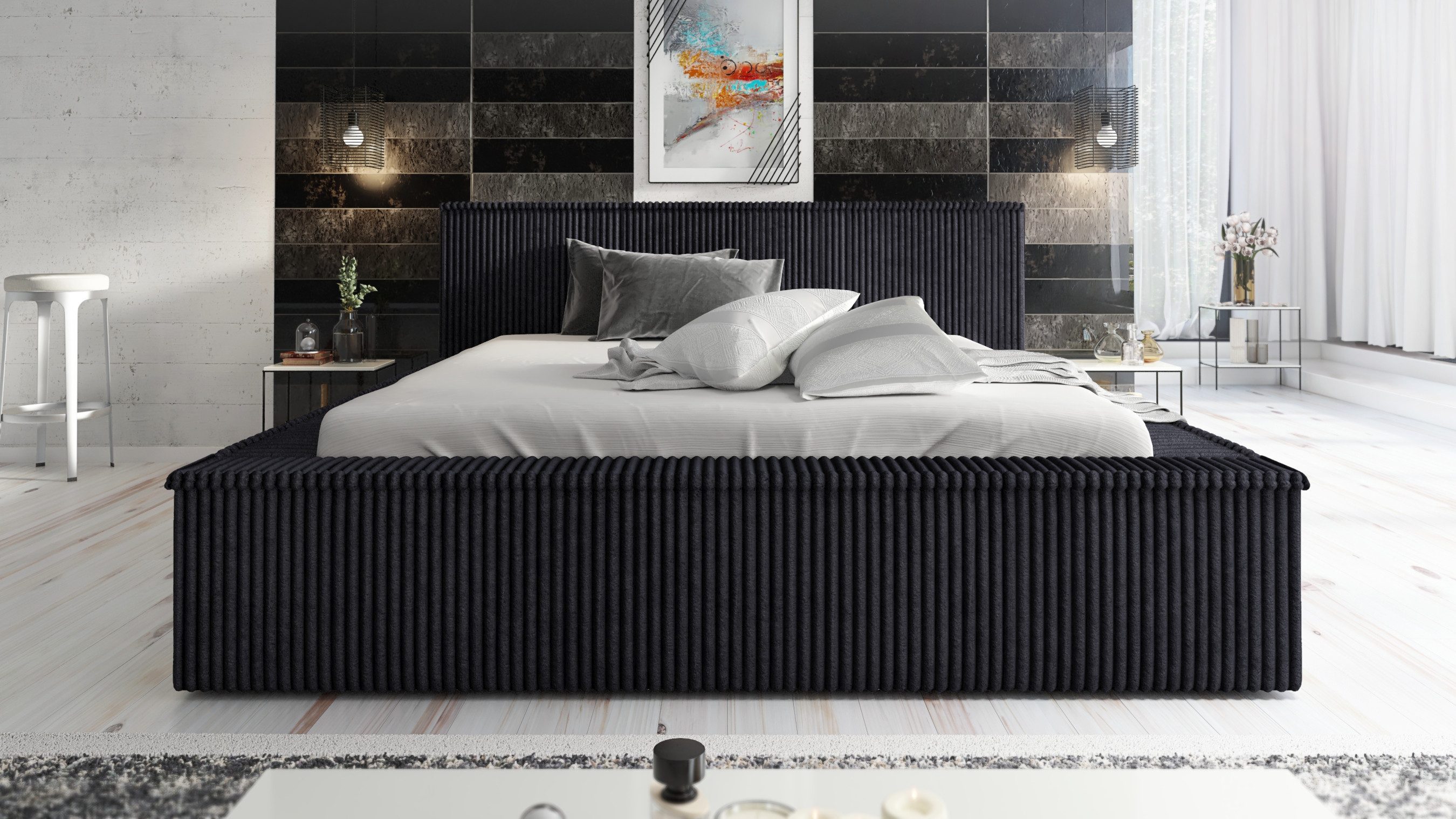 A&J MöbelLand GmbH Polsterbett RIO-OM mit Bettkasten und Lattenrost. (Bett mit Kopfteil. Lattenrost und Bettkasten . Viele Varianten zur Auswahl – wählen Sie Größe und Farbe!, TOP ANGEBOT), Länge: 220 cm Höhe Kopfteil: 100 cm