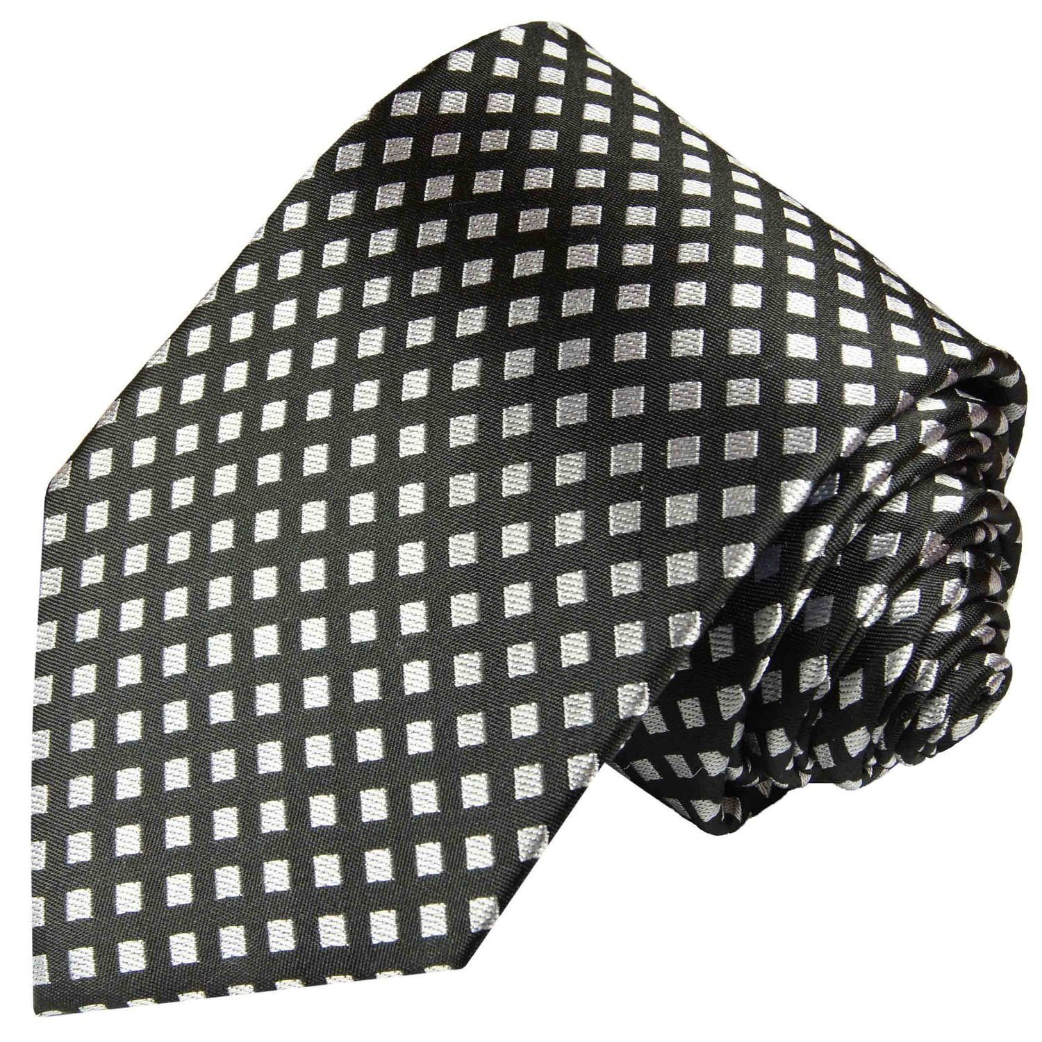 Paul Malone Krawatte Herren Seidenkrawatte Schlips modern kleine Karos 100% Seide Schmal (6cm), schwarz silber 305