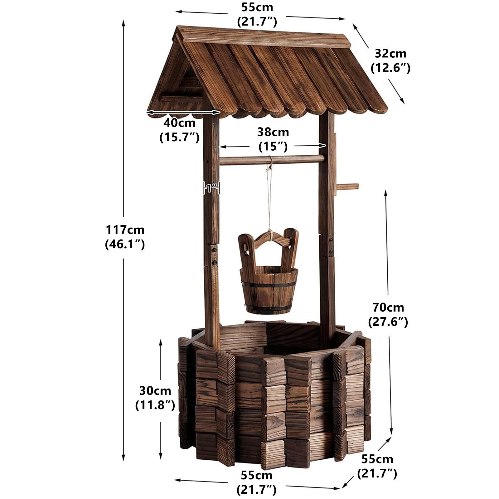 AOXUN Pflanzkübel Wunschbrunnen Pflanzkübel Holz, Pflanzständer (1 St), Wetterfest & Stabil, Ideal für Blumen & Kräuter im Garten, Ø55 cm