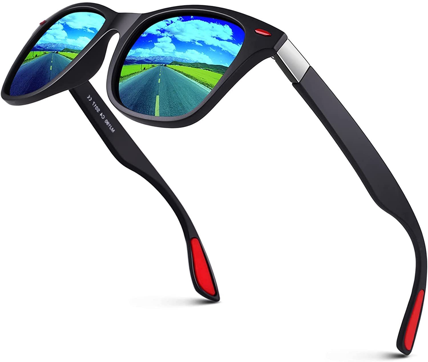 XDeer Retrosonnenbrille Polarisierte Sonnenbrillen für Männer und Frauen, modische Vintage-Sonnenbrille, quadratische Retro-Sonnenbrille, Fahren Angeln Golf HD UV400-Spiegelbrillen Polarisiert Stoßfeste TAC-Linse Ultraleichter TR90-Rahmen Schwarzer Rahmen/blaues Film