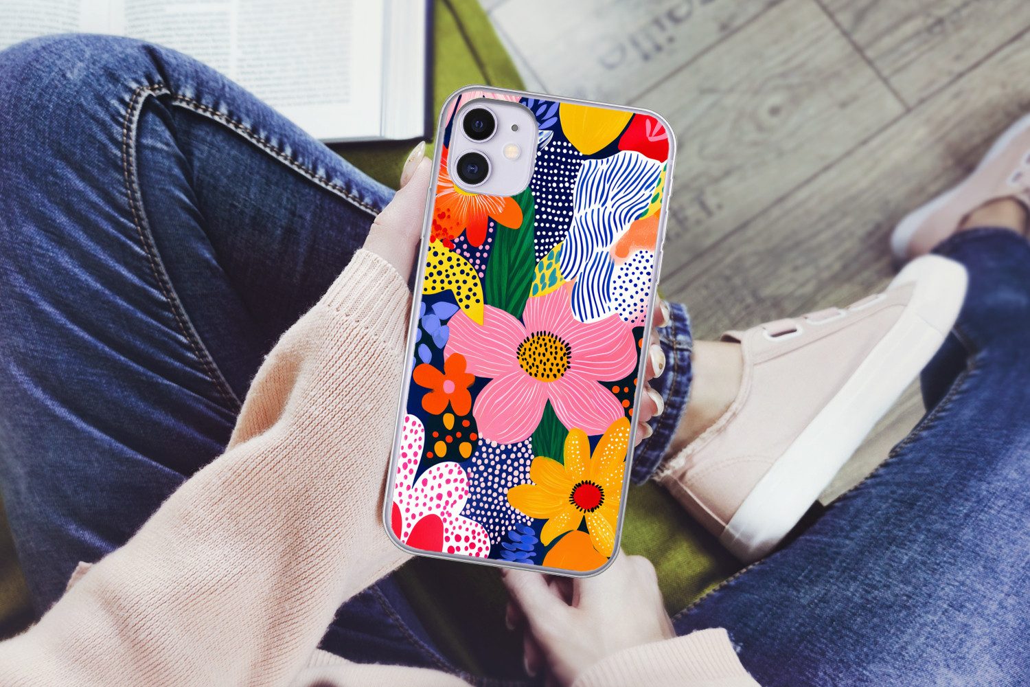 MuchoWow Handyhülle für Apple iPhone 11 Bunt - Blumen - Abstrakt - Punkte, Smartphone-Bumper, Print, Handy Schutzhülle Dünn