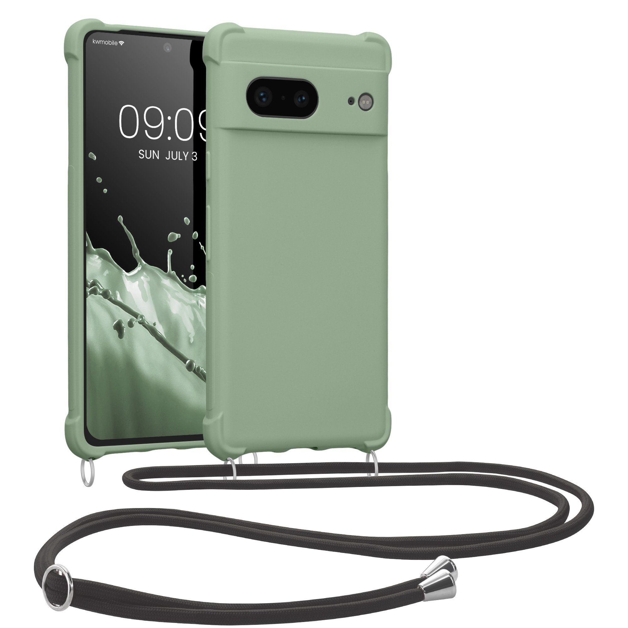kwmobile Handyhülle Hülle für Google Pixel 7, mit Metall Kette zum Umhängen - Silikon Handy Cover Case Schutzhülle