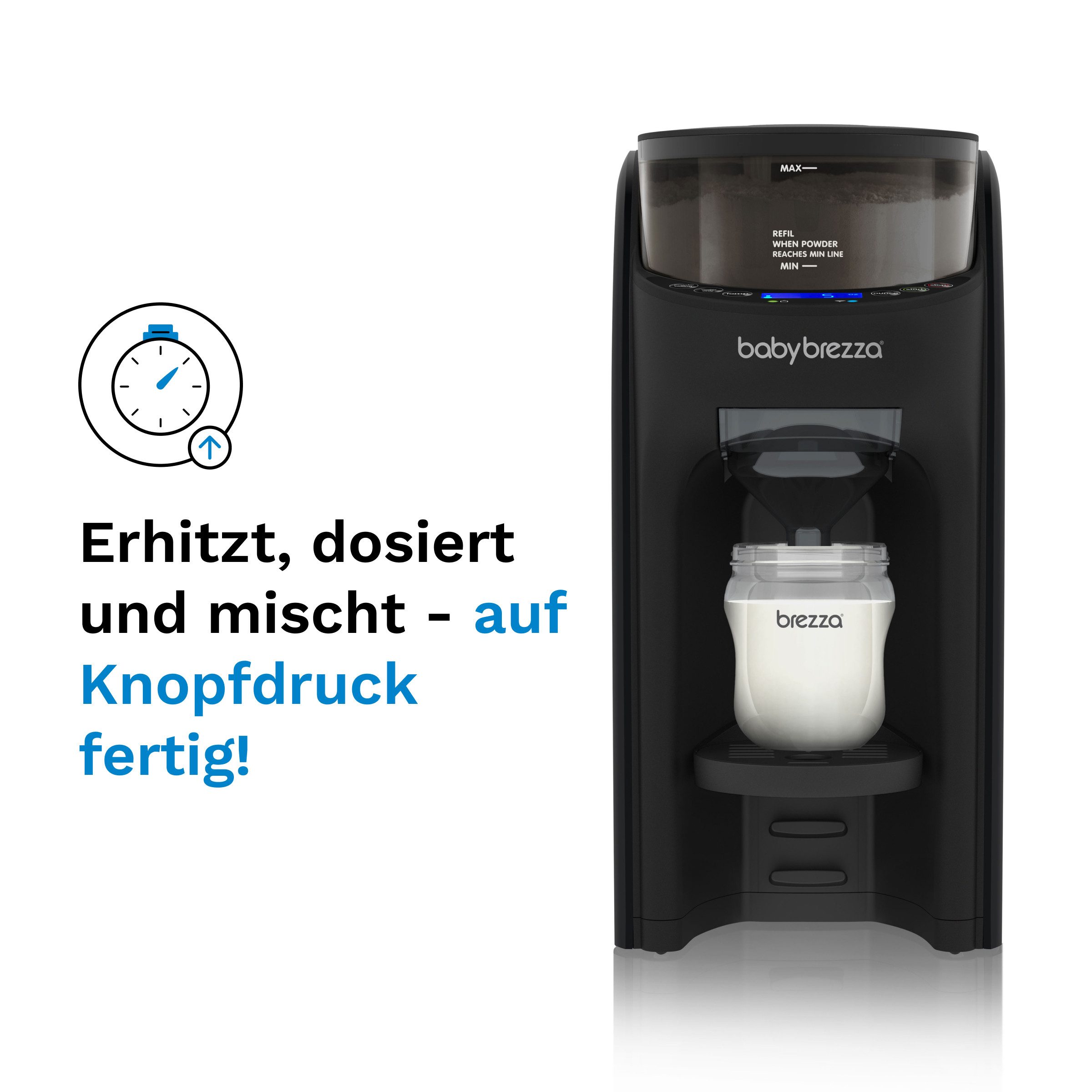 Baby Brezza Babyflaschenwärmer Automatischer Flaschenzubereiter mit 2 Milchpulvertrichtern, mischt Wasser und Milchpulver klumpenfrei per Knopfdruck