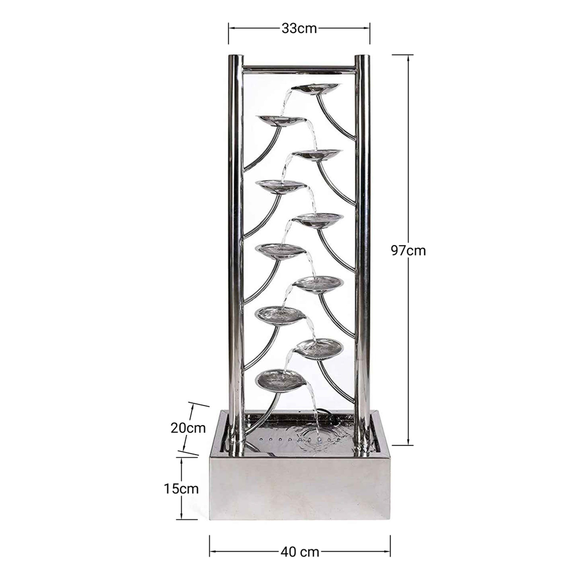 Köhko Zimmerbrunnen Wasserwand ca. 97CM aus Edelstahl in Blättenform mit LED-Beleuchtung