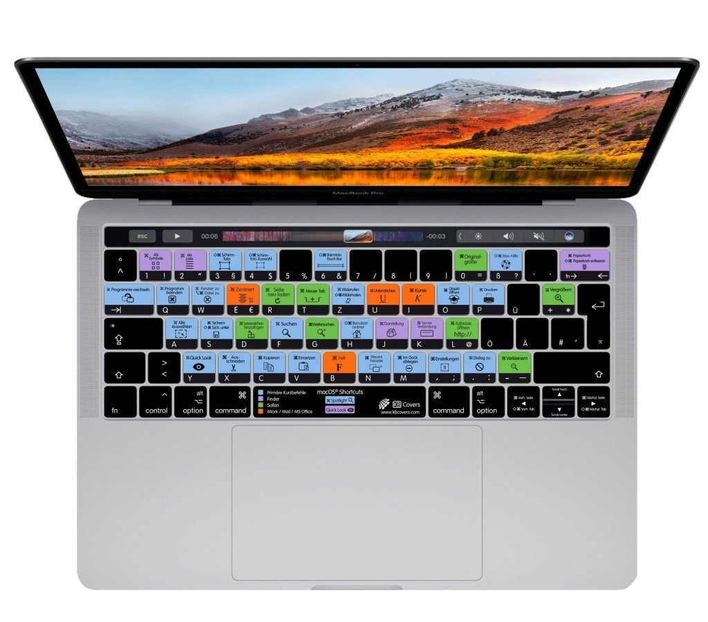 KB COVERS KB Covers Tastatur-Abdeckung MacOS Shortcuts Hotkeys Deutsch  QWERTZ Keyboard-Layout Schutz-Cover Hülle Passend für MacBook Air 13" bis  2017 / Apple MacBook Pro 13" 15" Retina / MacBook Pro 13" 15"