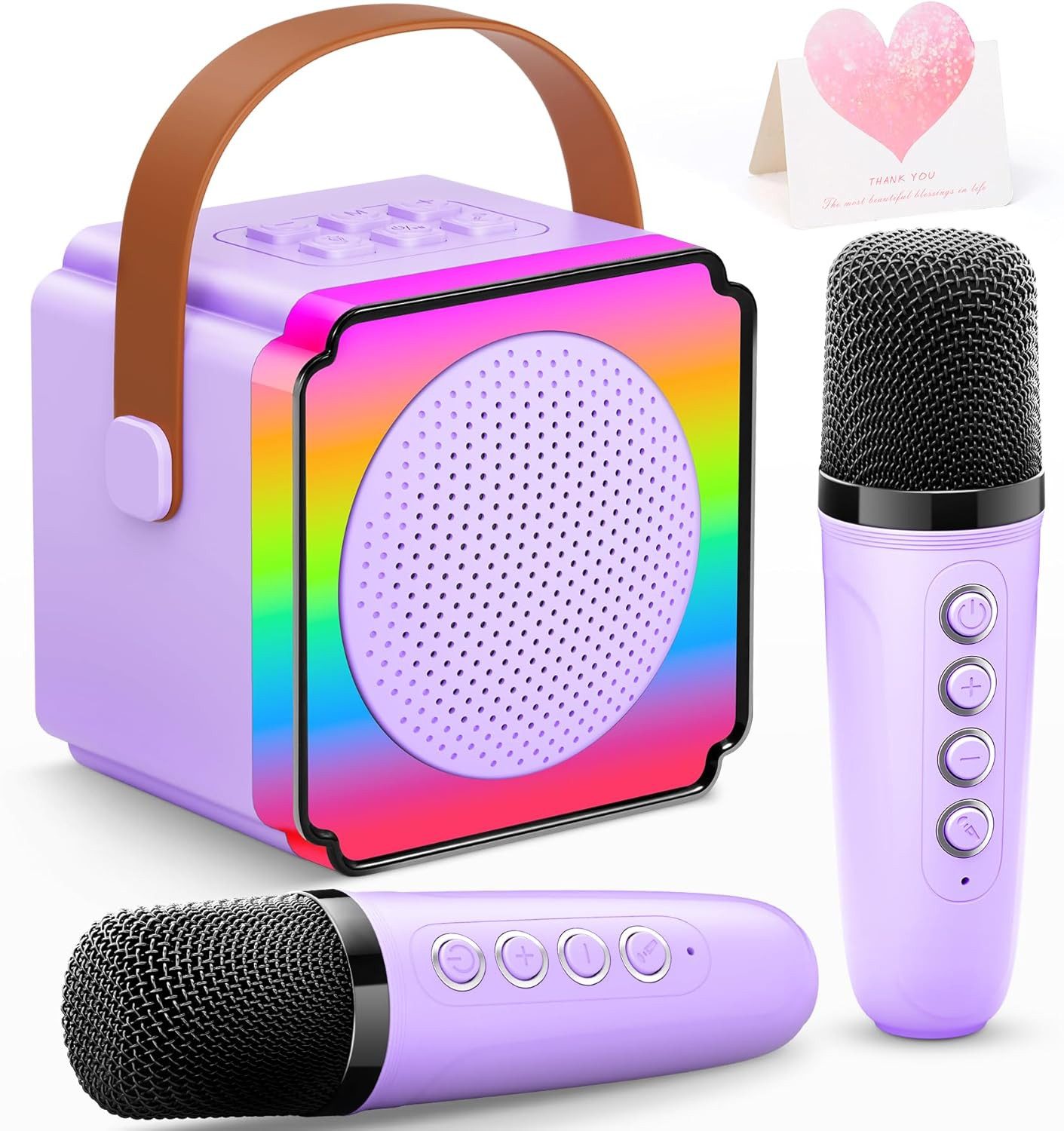 POPOLIC Karaoke Maschine für Kinder, Mini Karaoke Maschine mit 2 Mikrofonen Bluetooth-Lautsprecher (tragbarer Bluetooth-Lautsprecher mit LED-Lichtern und Stimmeffekten)