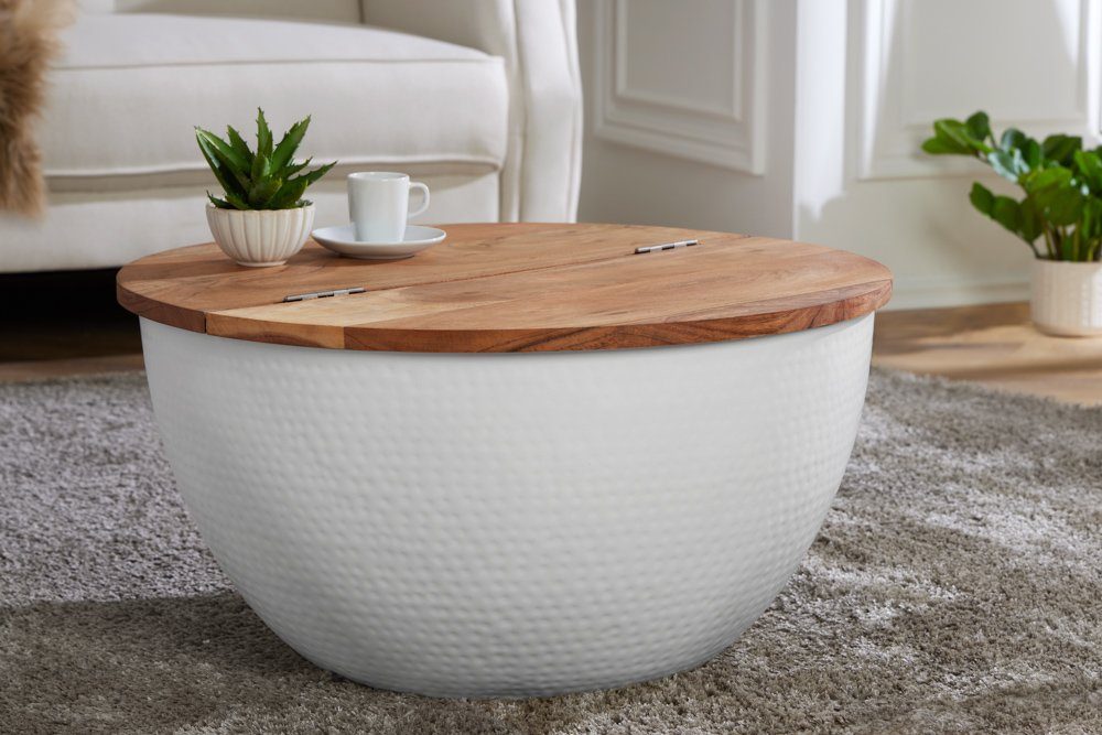 riess-ambiente Couchtisch ORIENT STORAGE Ø60cm natur / weiß, Wohnzimmer · r günstig online kaufen