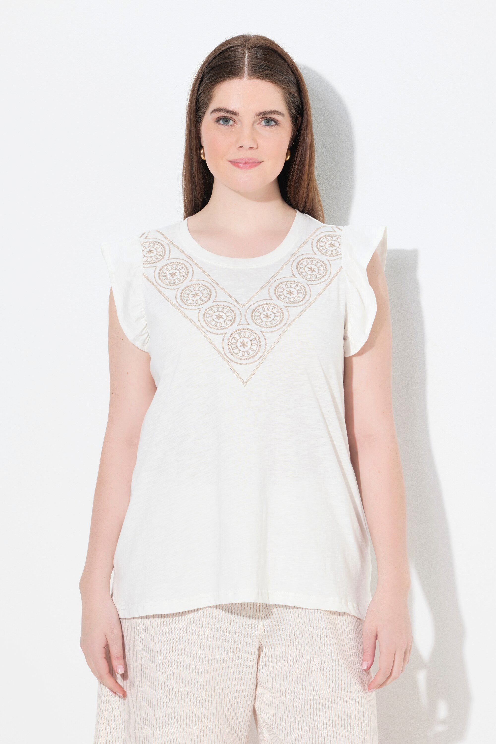 Ulla Popken T-Shirt T-Shirt Stickerei Rundhals Halbarm Biobaumwolle