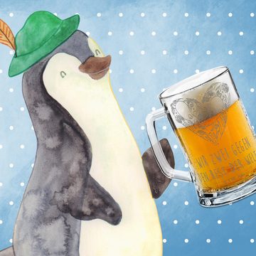 Mr. & Mrs. Panda Bierkrug Mäuse Herz - Transparent - Geschenk, große Liebe, Pärchen, Bierkrug, Premium Glas, Auffällige Gravur