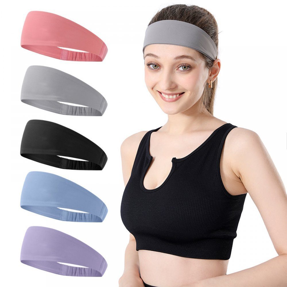 WaKuKa Haarband Haargummis für Damen, breit, dehnbar, 5er-Pack Yoga-Übungs-Stirnbänder, 5-tlg.