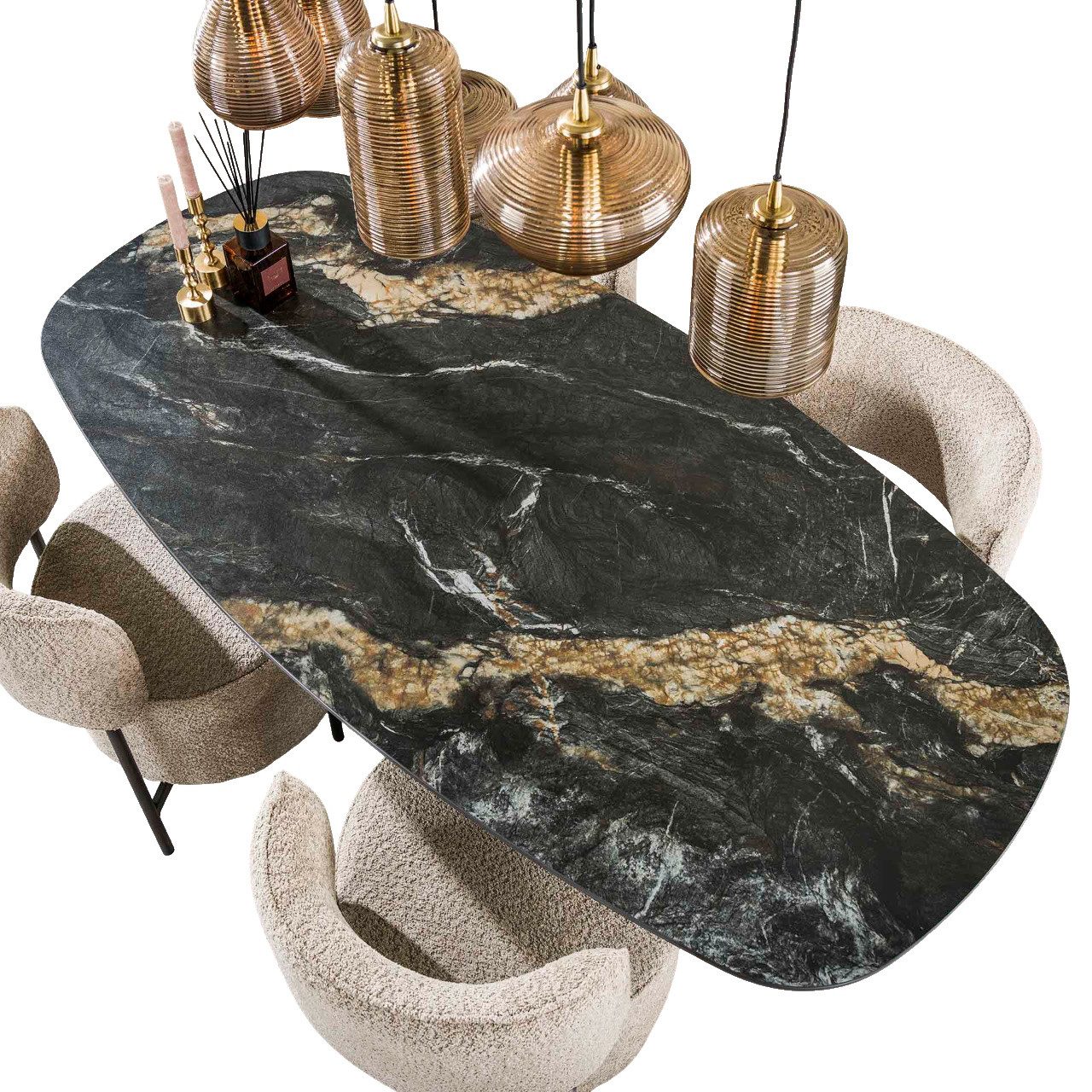 Vintagehaus Esstisch Retro Esstisch Organic Shape Keramikplatte Marmoroptik günstig online kaufen