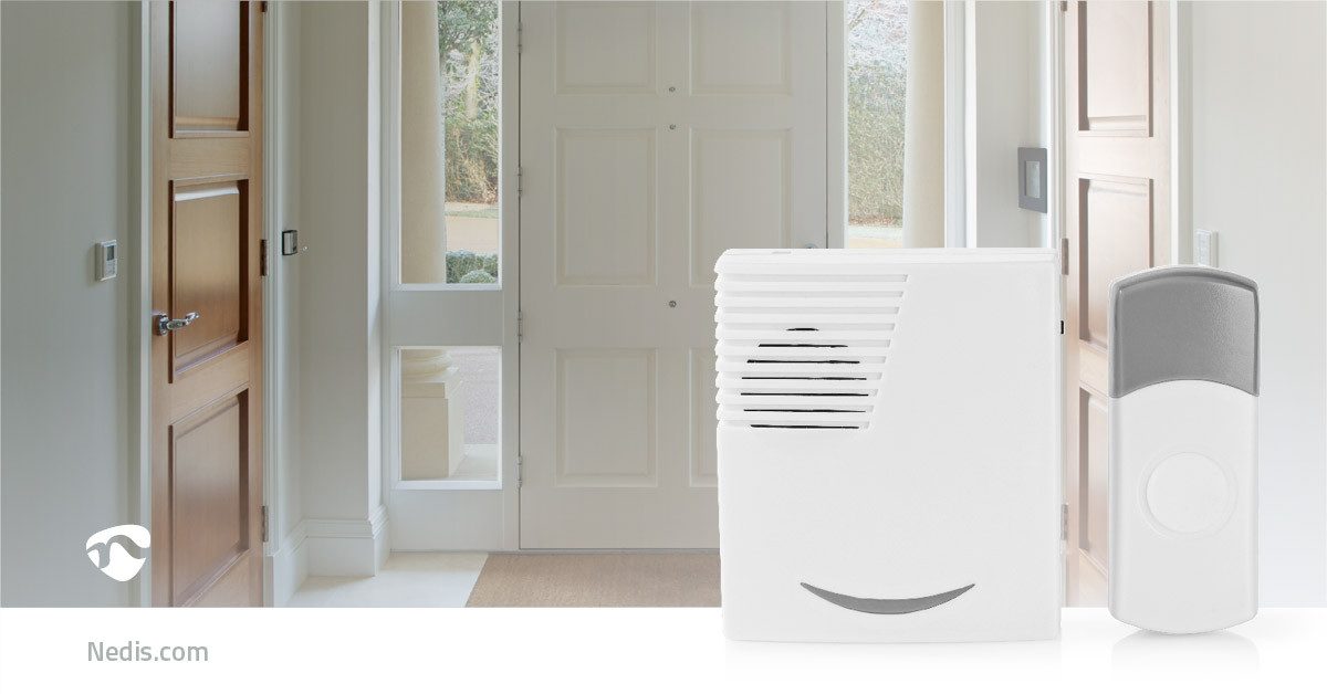 Nedis Smart Home Türklingel DOORB211WT (1-tlg., Batteriebetrieben, IP44, 300 m Reichweite, 36 Melodien, mobile Nutzung)