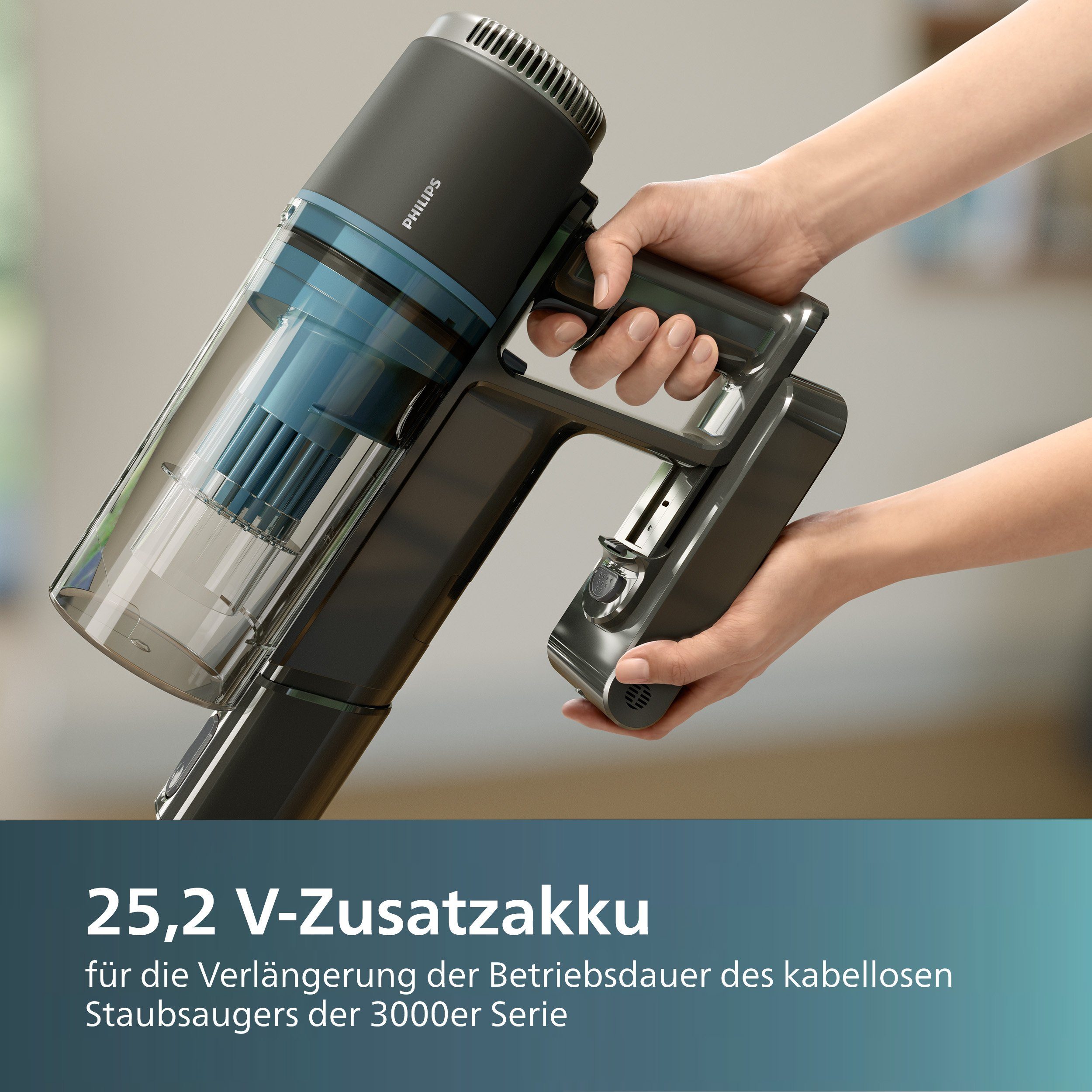 Philips XV1633/01Cordless VC 3000 Series, Lithium-Ionen-Akku Zusatz-Akku 2000 mAh (25,2 V, 1 St), verlängert die Betriebsdauer kabelloser Staubsauger der 3000er Serie