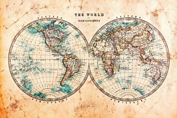 A.S. Création Leinwandbild Hemispheres, Weltkarte (1 St), Atlas Weltkarte Antik Vintage Keilrahmen Bild