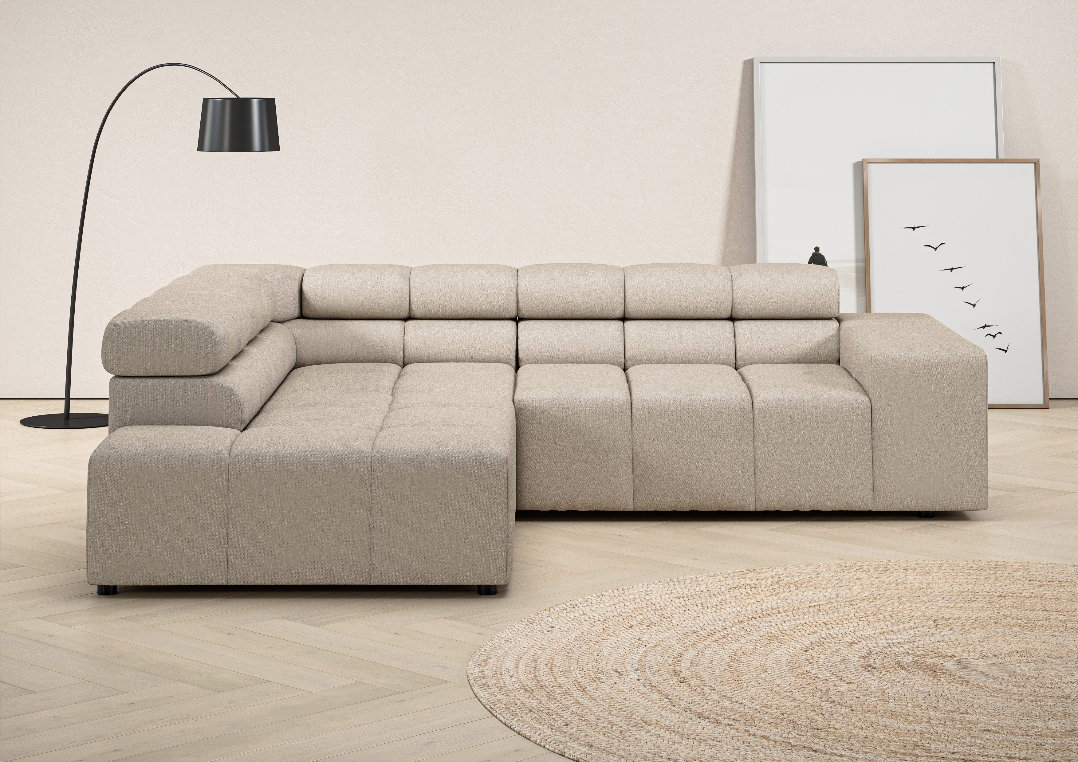 INOSIGN Ecksofa "Ancona, incl. Kopfteilverstellung + 3 Zierkissen, L-Form, günstig online kaufen