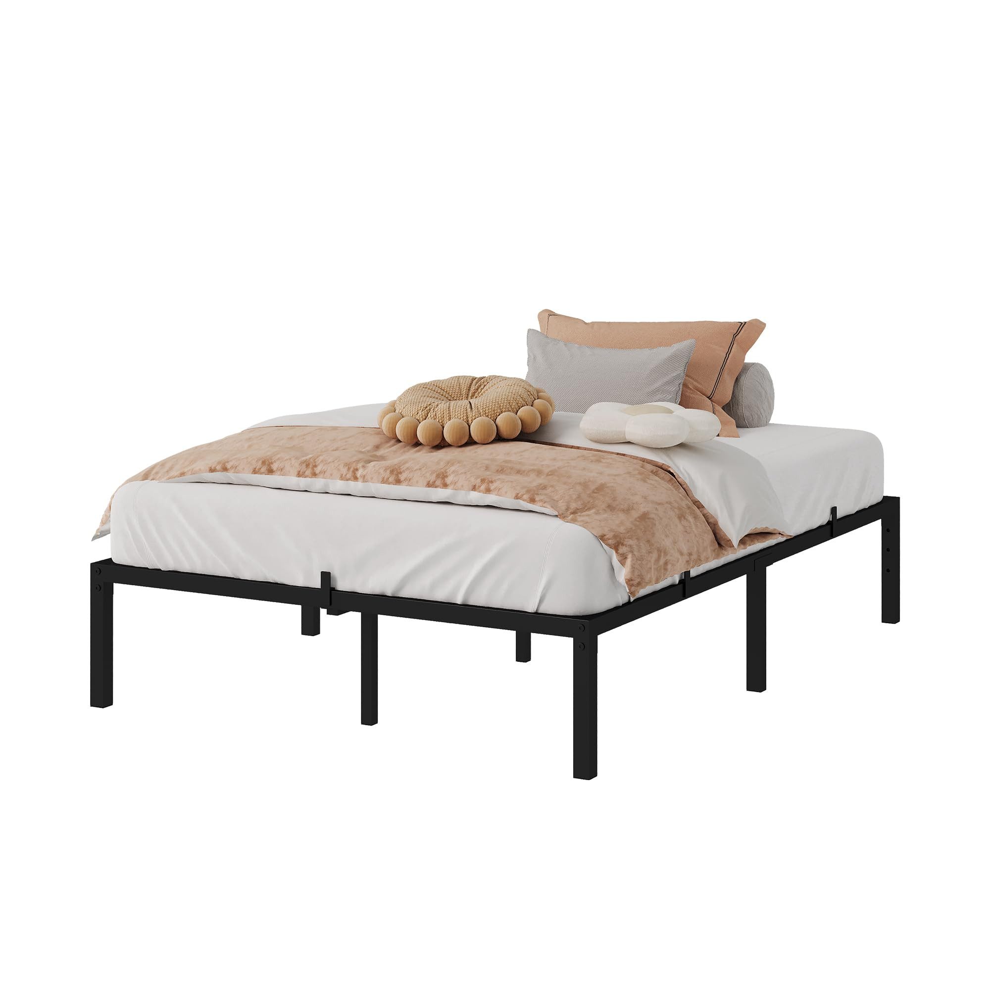 GarveeMore Bettgestell Voller Queen Size Bett 14 Zoll hoher Metallbettrahmen