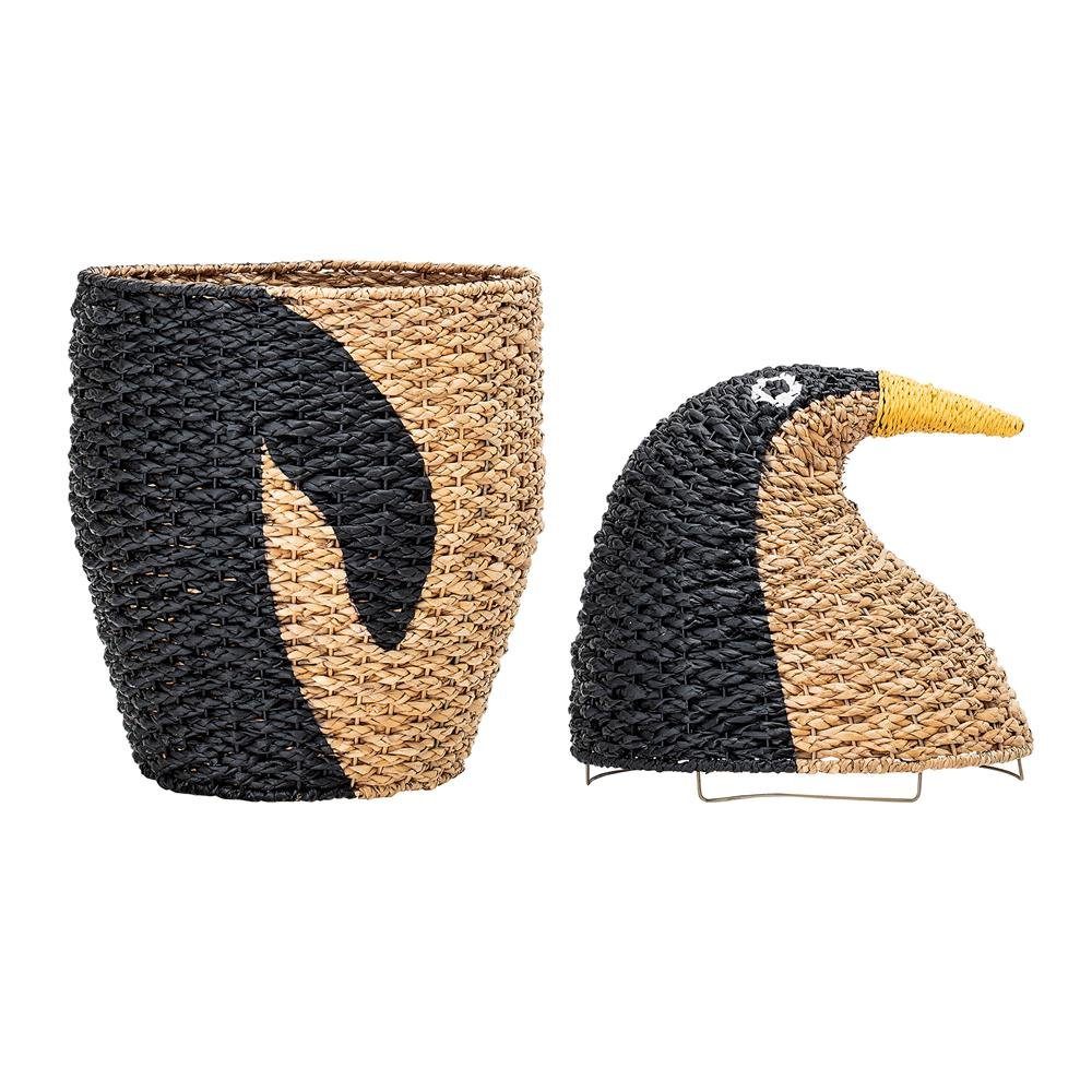 Bloomingville Aufbewahrungskorb Tazia Korb Pinguin, mit Deckel, aus gewebtem Seegras, Allzweckkorb, Wäschekorb, Spielzeugkorb, für Kinderzimmer oder Spielzimmer, dänisches Design