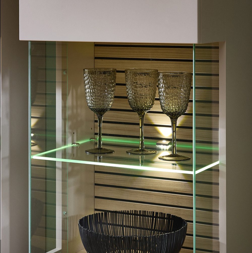 Lomadox Vitrine ISCHIA-36 inkl. LED Beleuchtung, Beige mit Eiche, 45 cm breit, Softclose – Bild 3 von 5