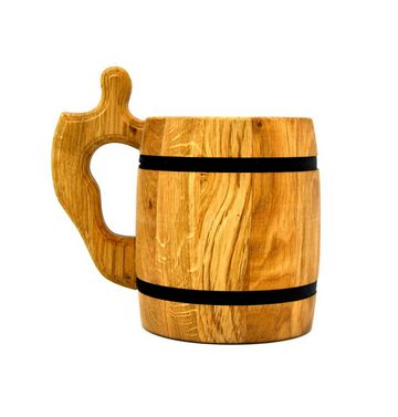 MyBer® Bierkrug Holzkrug Krug Bierkrug Holz Eiche ca. 0,5L Edelstahleinsatz Handarbeit, Holz, handgefertigt